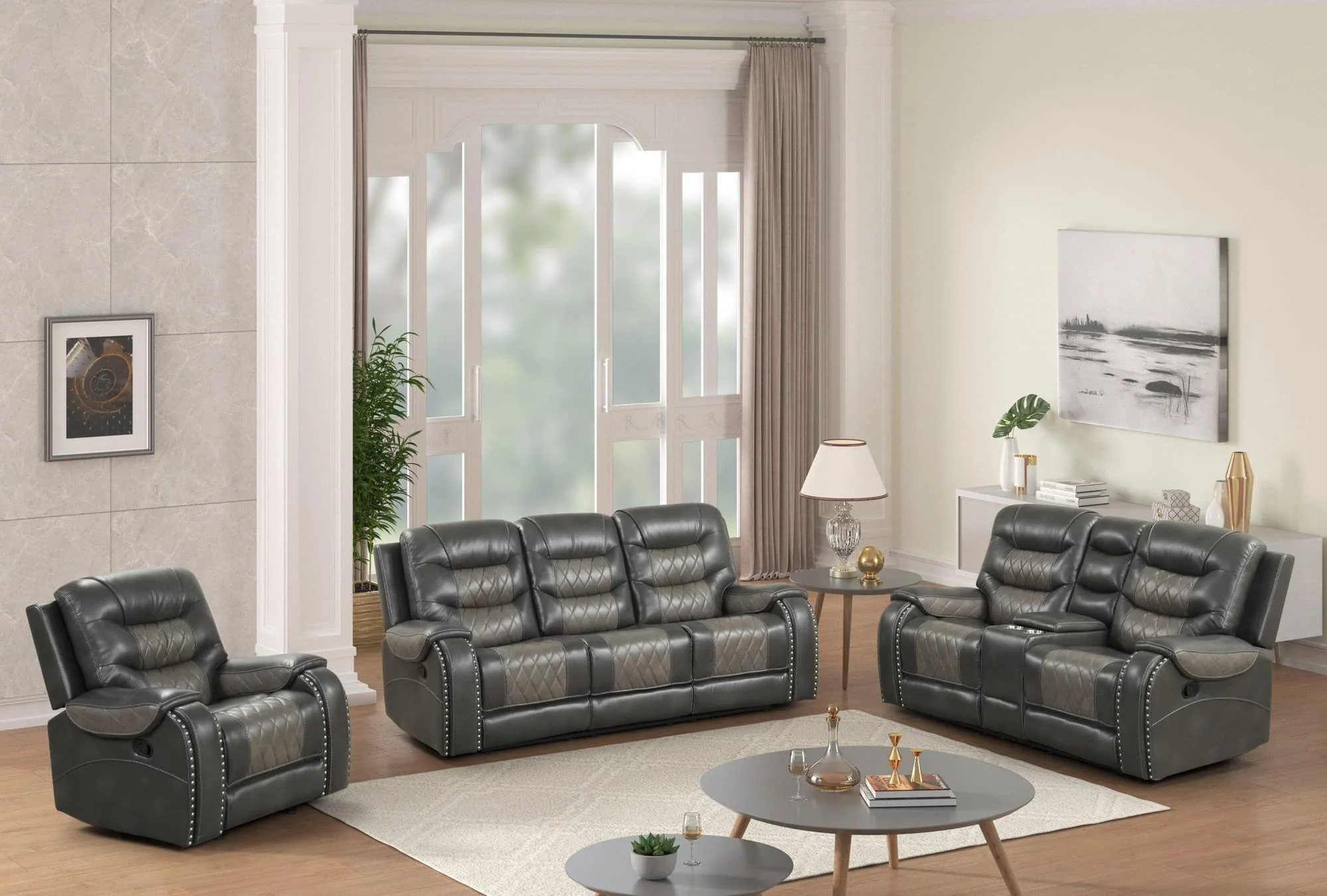 Ashy Gray Oversized 3-Piece Reclining Set - Image 1