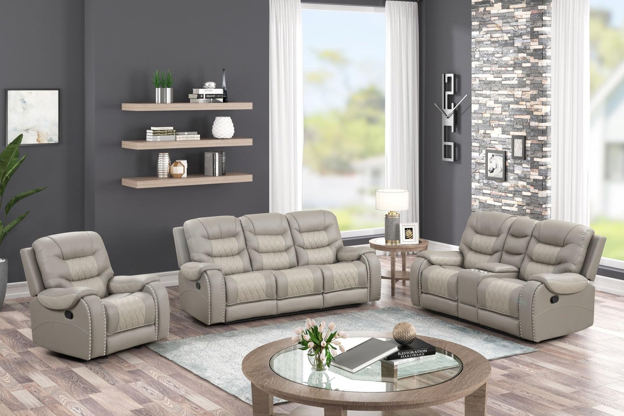 Ashy Light Gray Oversized 3-Piece Reclining Set - Image 1