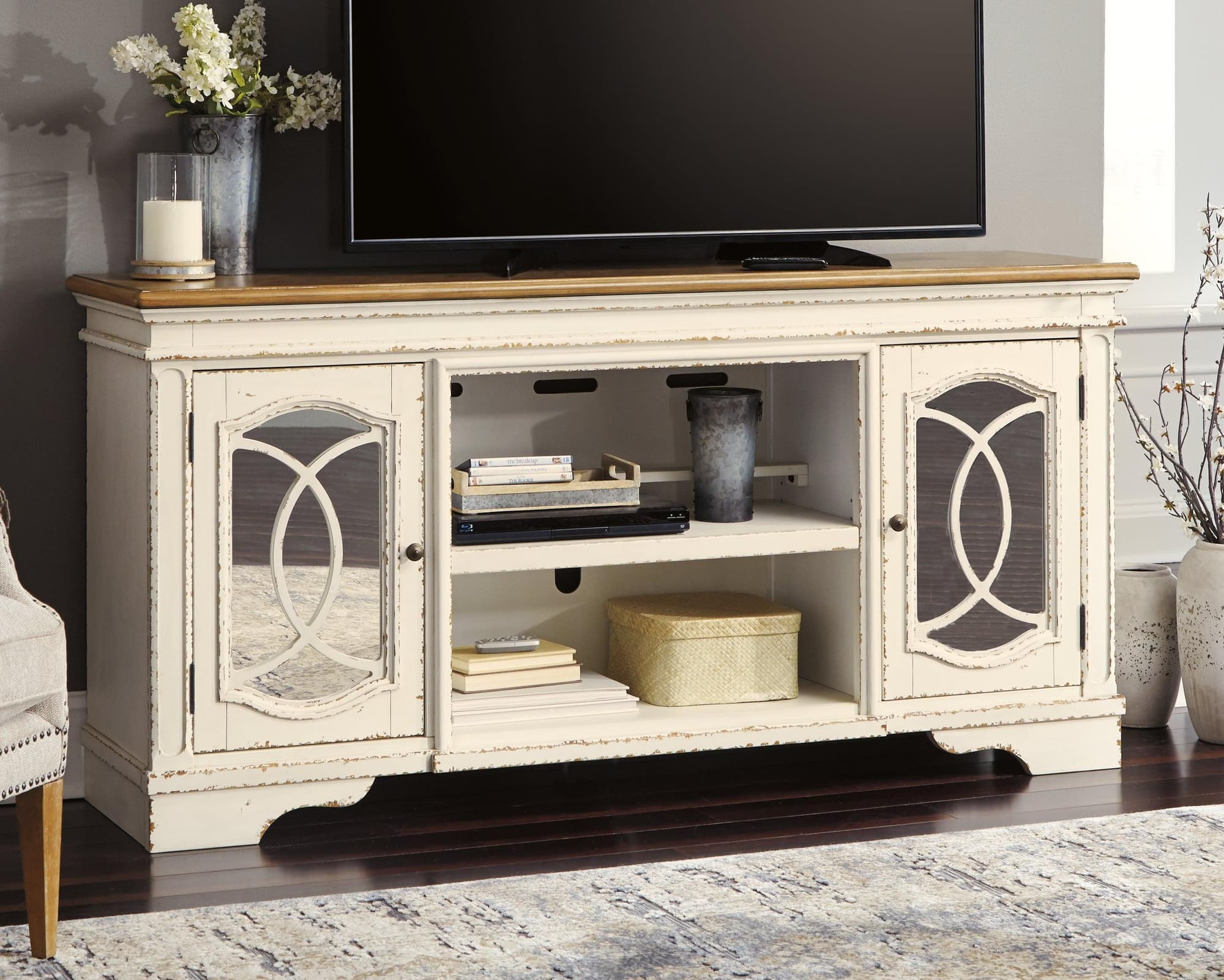 Realyn Chipped White 74″ Tv Stand