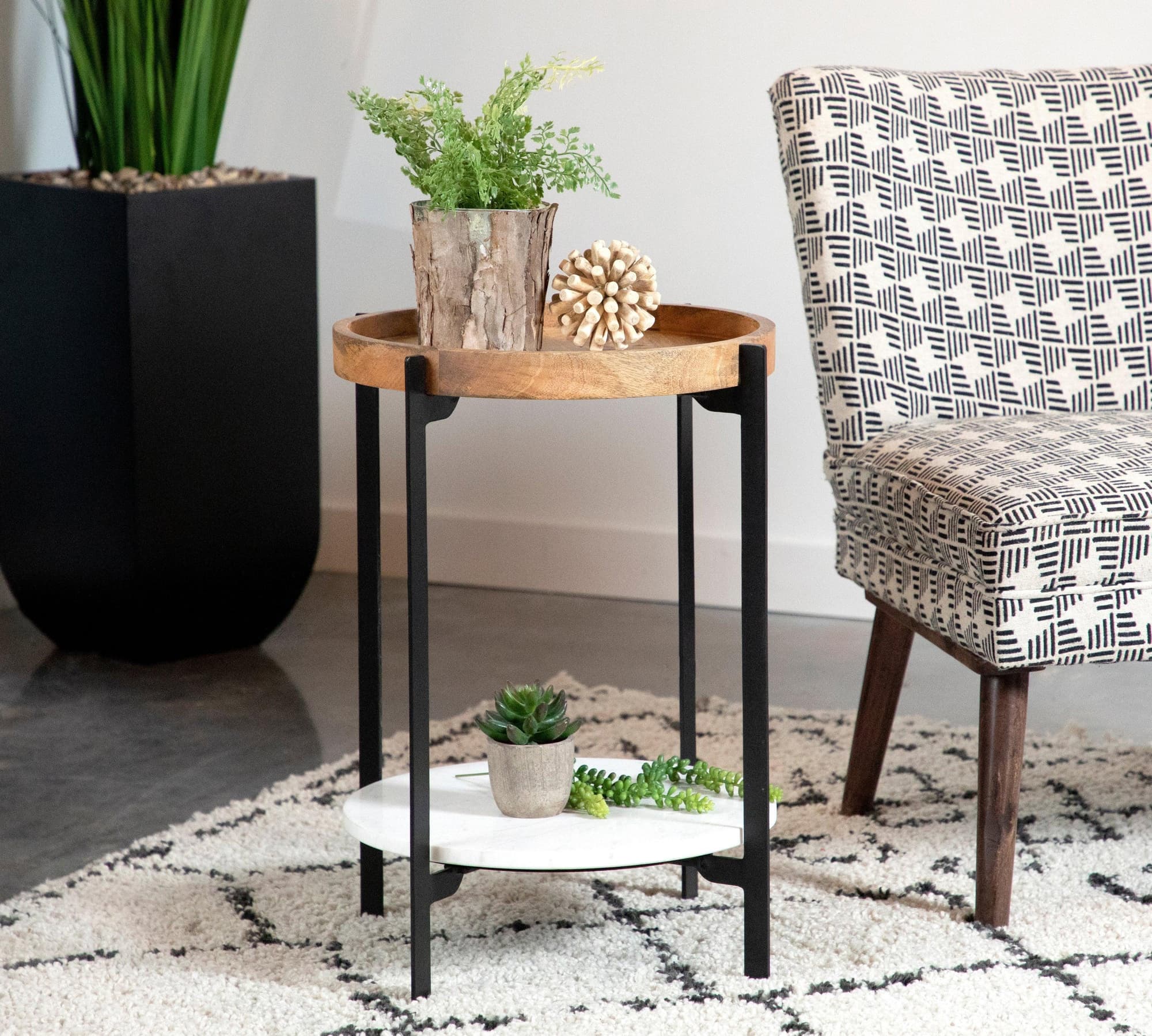 Adhvik Round Accent Table With Marble Shelf Natural Black