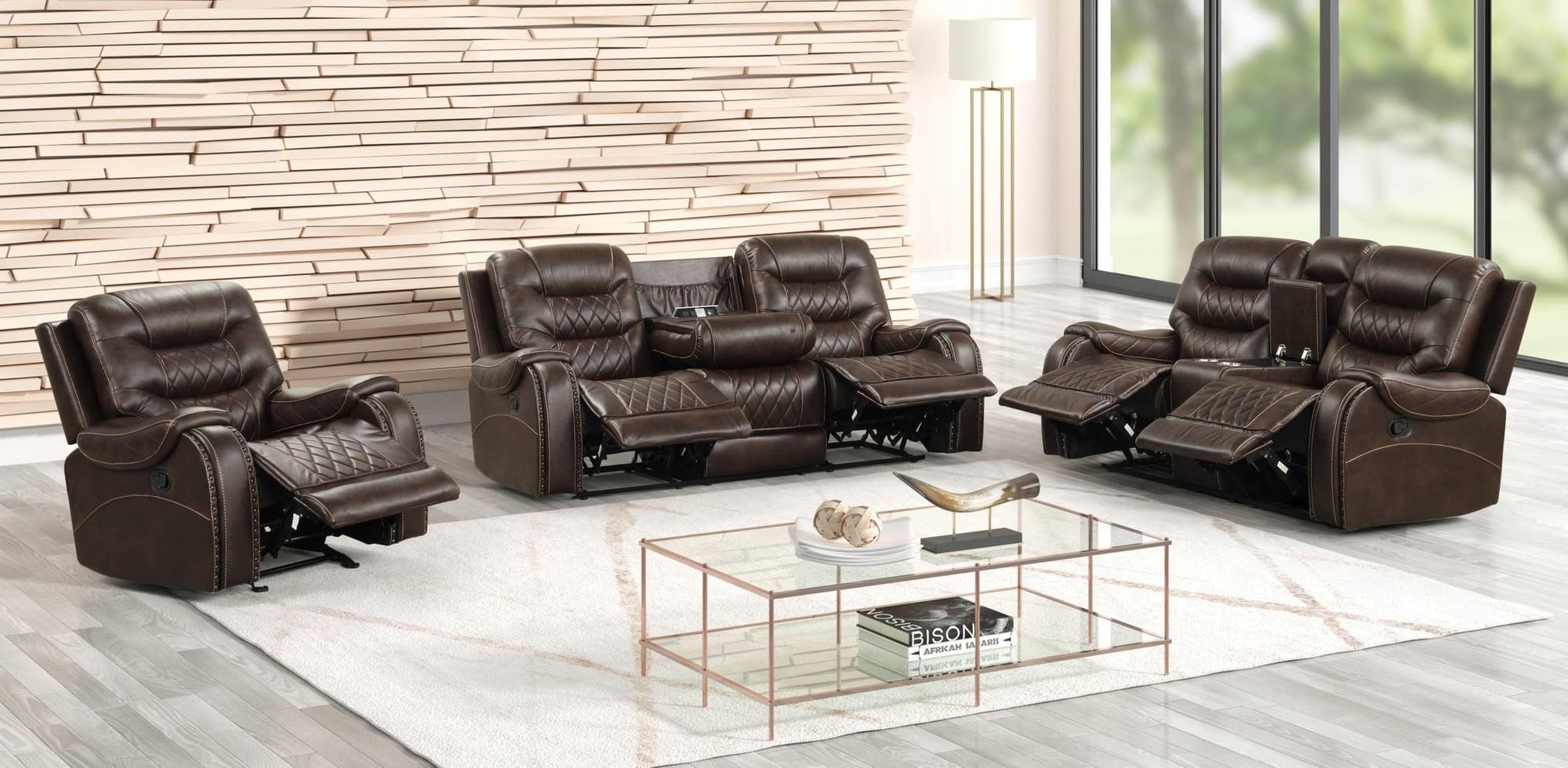 Ashy Brown Oversized 3-Piece Reclining Set - Image 1
