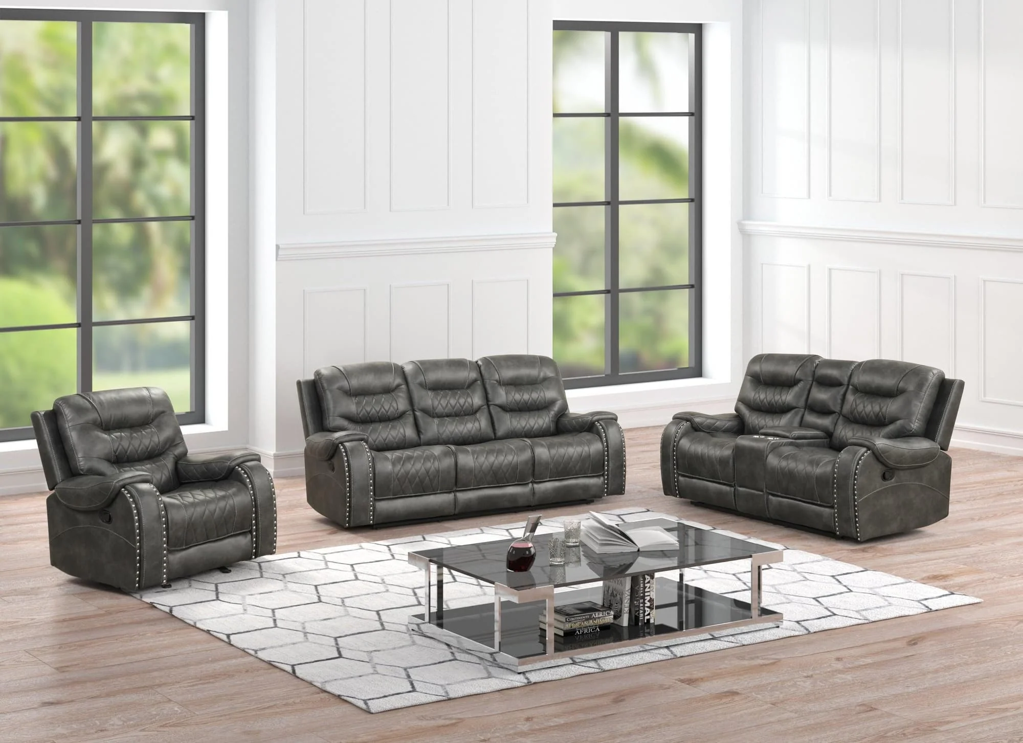 Ashy Charcoal Oversized 3-Piece Reclining Set - Image 1