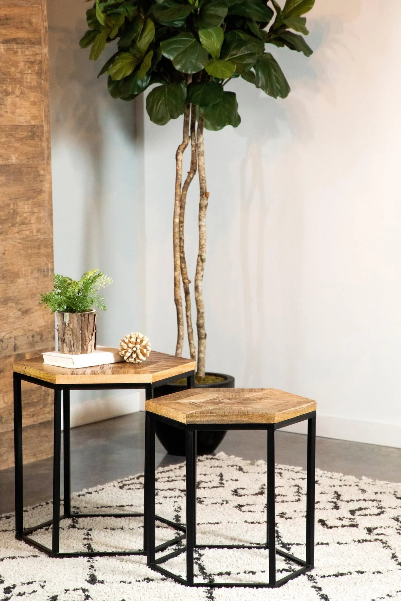 Adger 2-Piece Hexagon Nesting Tables Natural Black