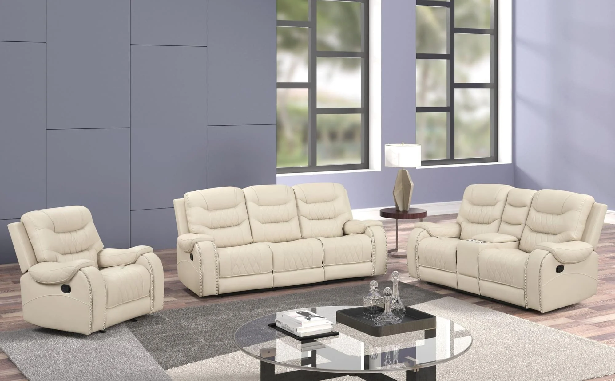 Ashy Ivory Oversized 3-Piece Reclining Set - Image 1