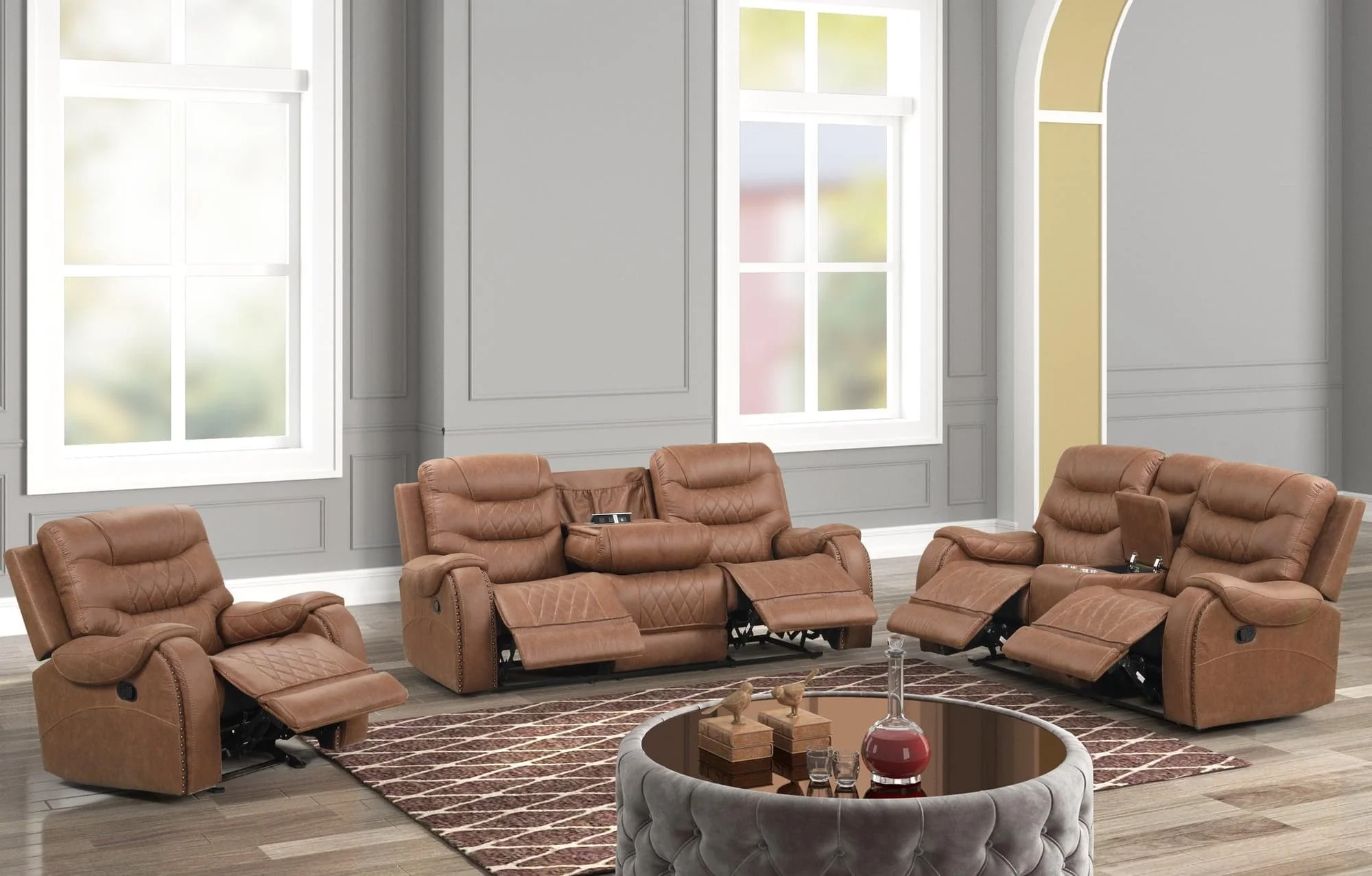 Ashy Light Brown Oversized 3-Piece Reclining Set - Image 1