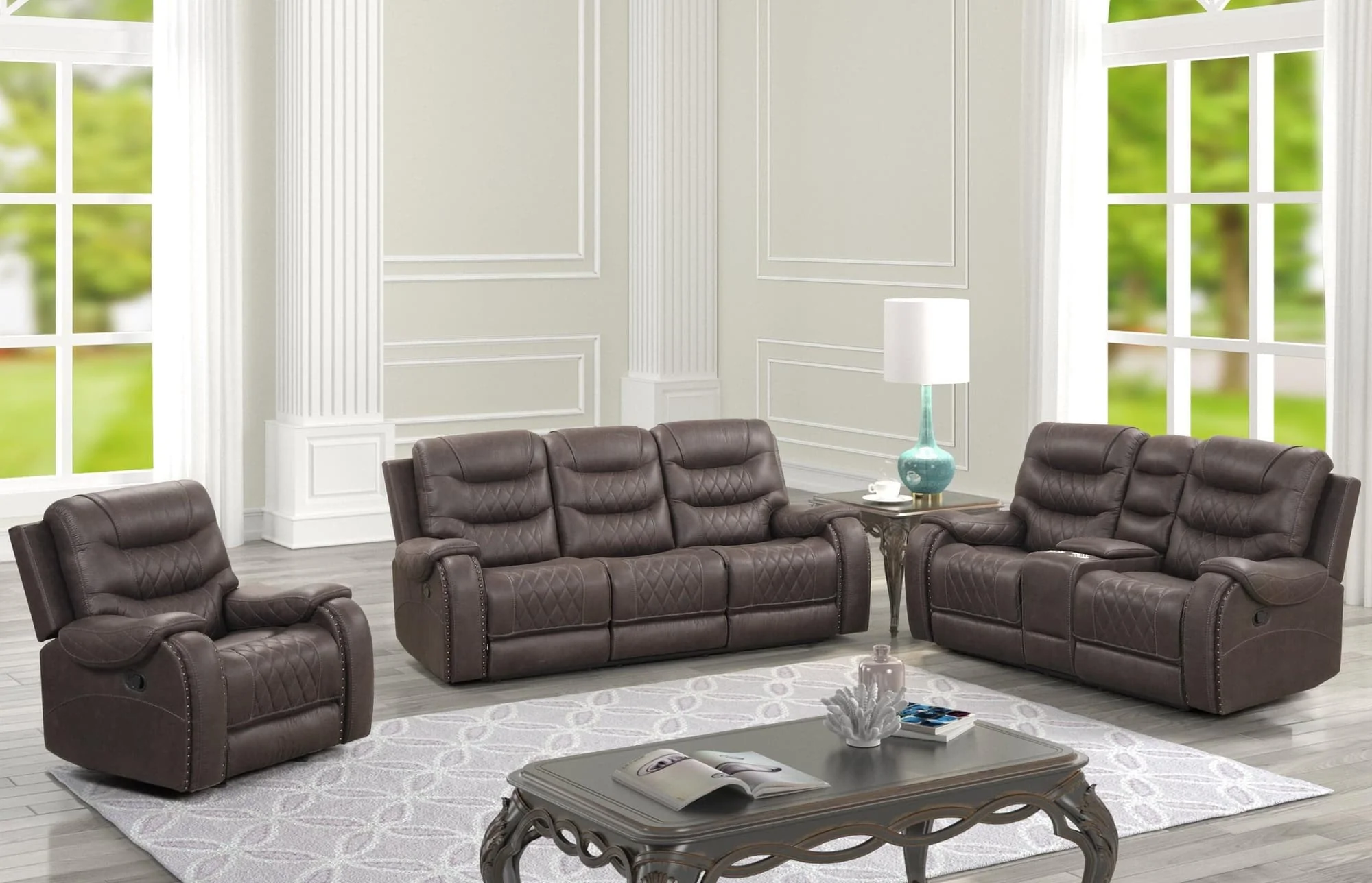 Ashy Dark Brown Oversized 3-Piece Reclining Set - Image 1