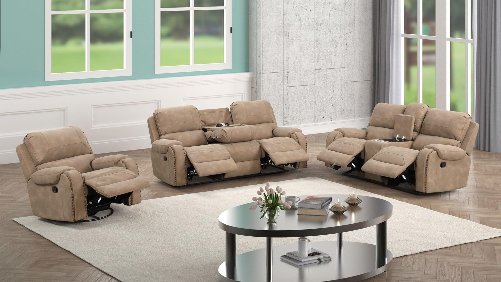 Titan Latte Oversized 3-Piece Reclining Set - Image 1