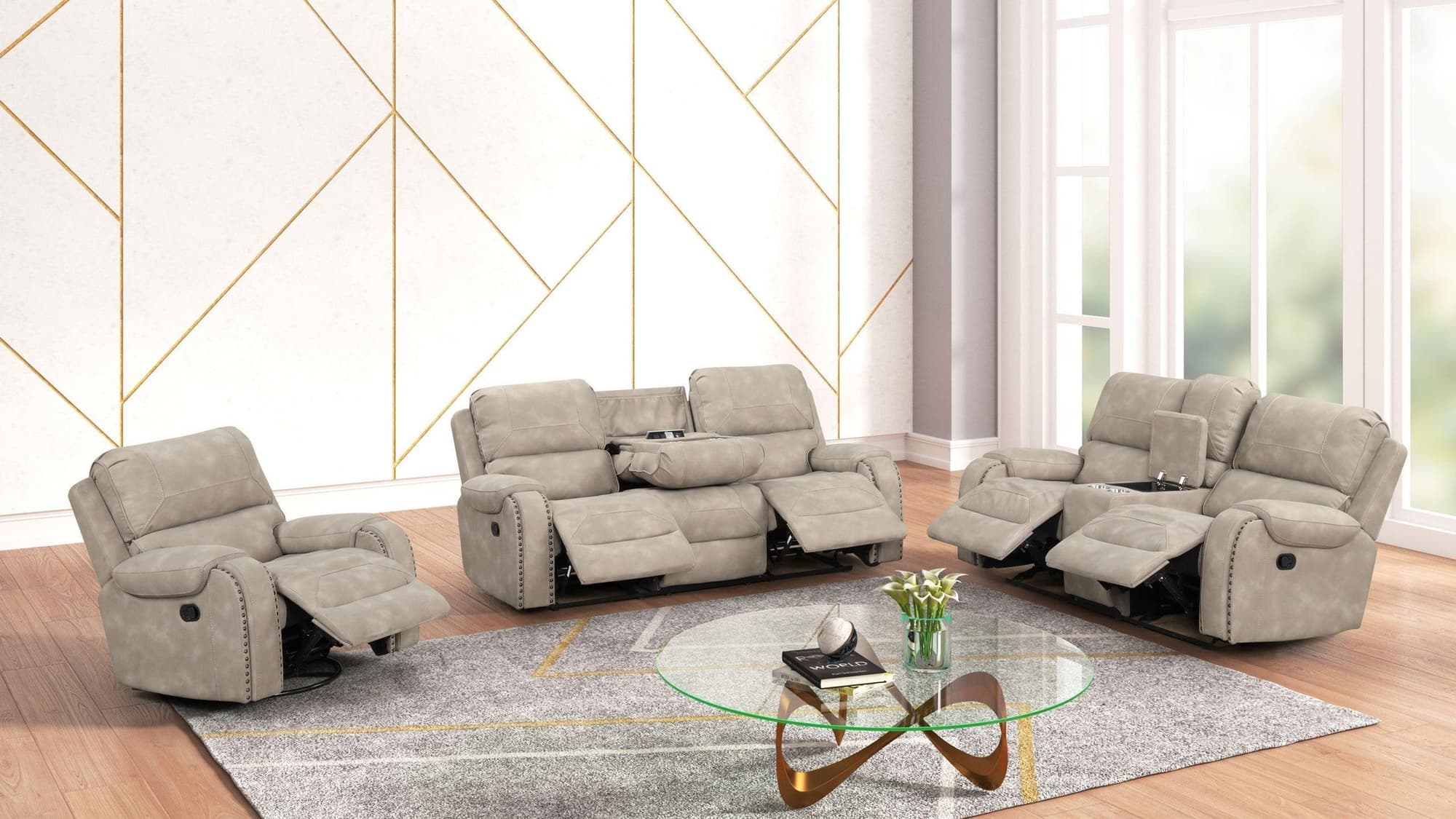 Titan Stone Oversized 3-Piece Reclining Set - Image 1