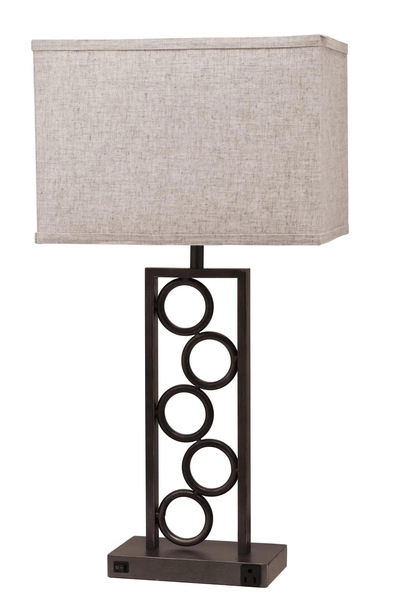 Stack Brown Circle Lamp With Outlet - Image 1