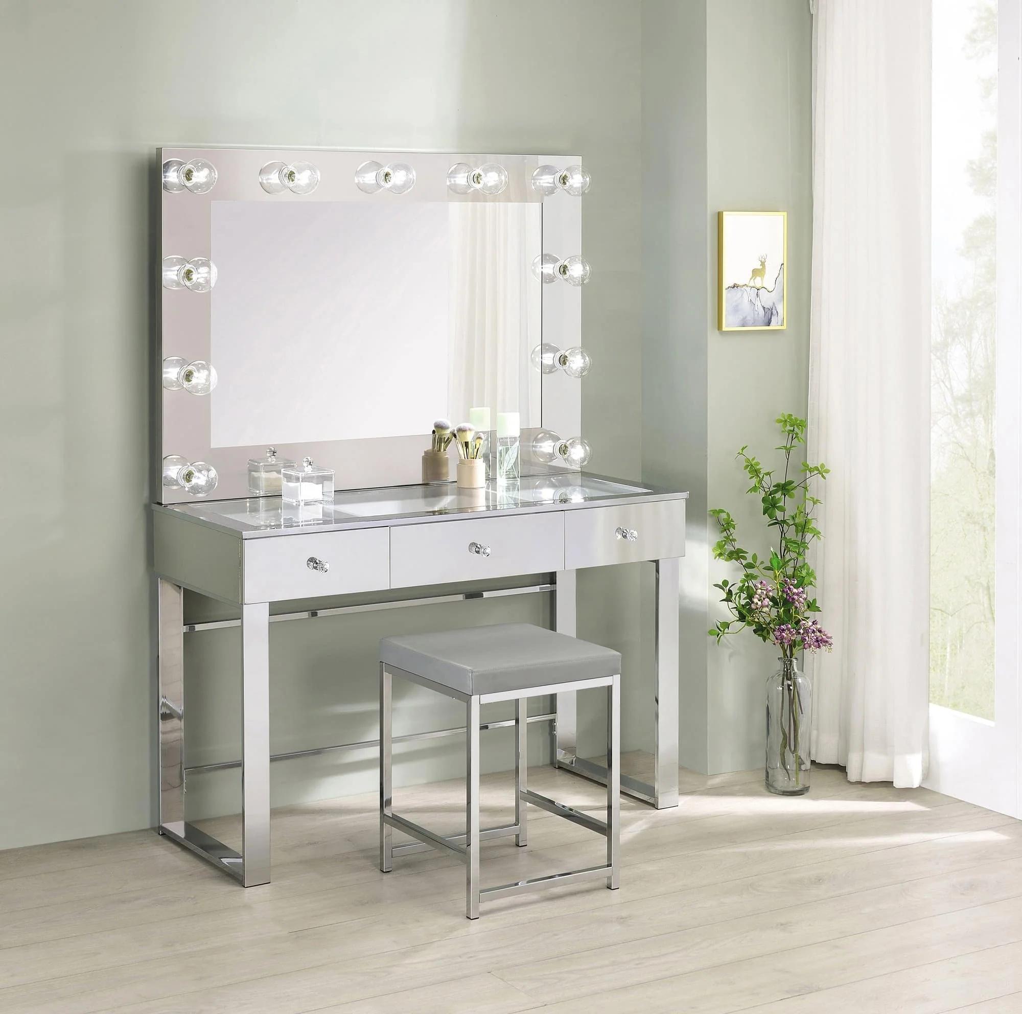 Umbridge 3 Drawer Vanity With Lighting Chrome White