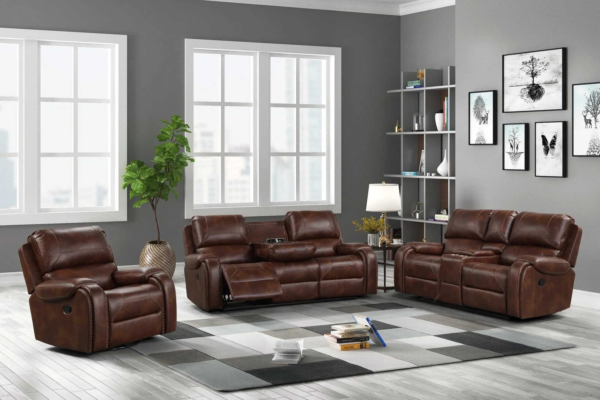 Titan Rust Oversized 3-Piece Reclining Set - Image 1