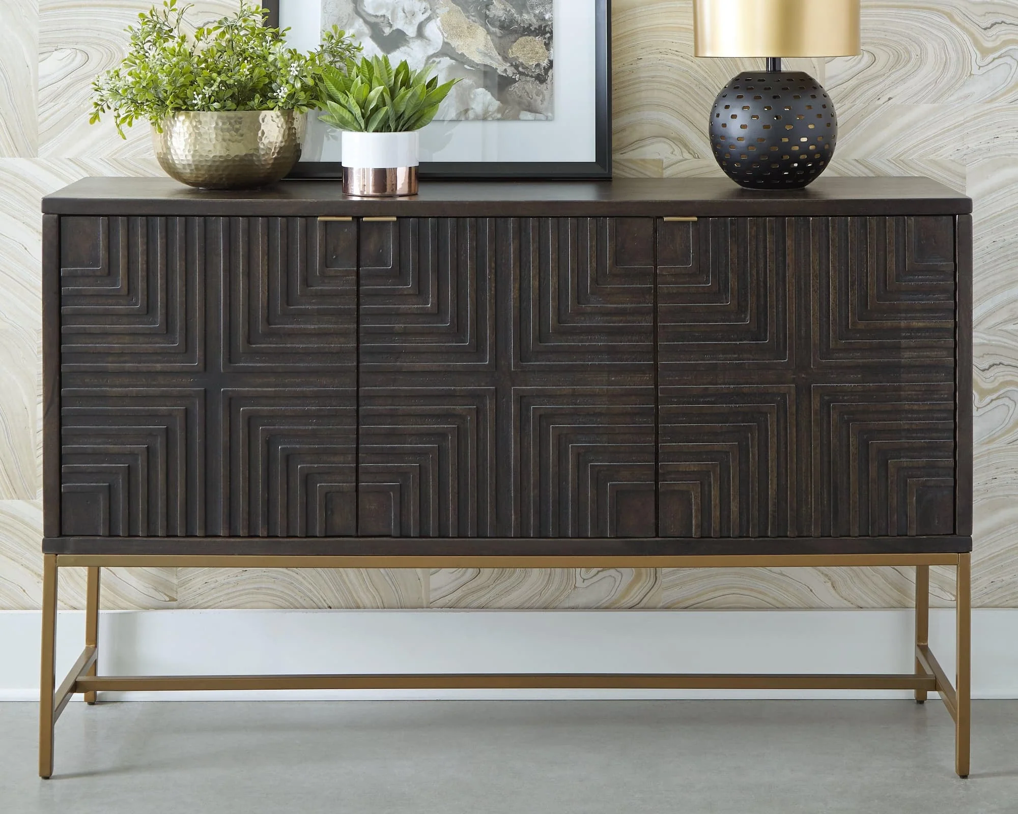 Elinmore Brown Gold Finish Accent Cabinet
