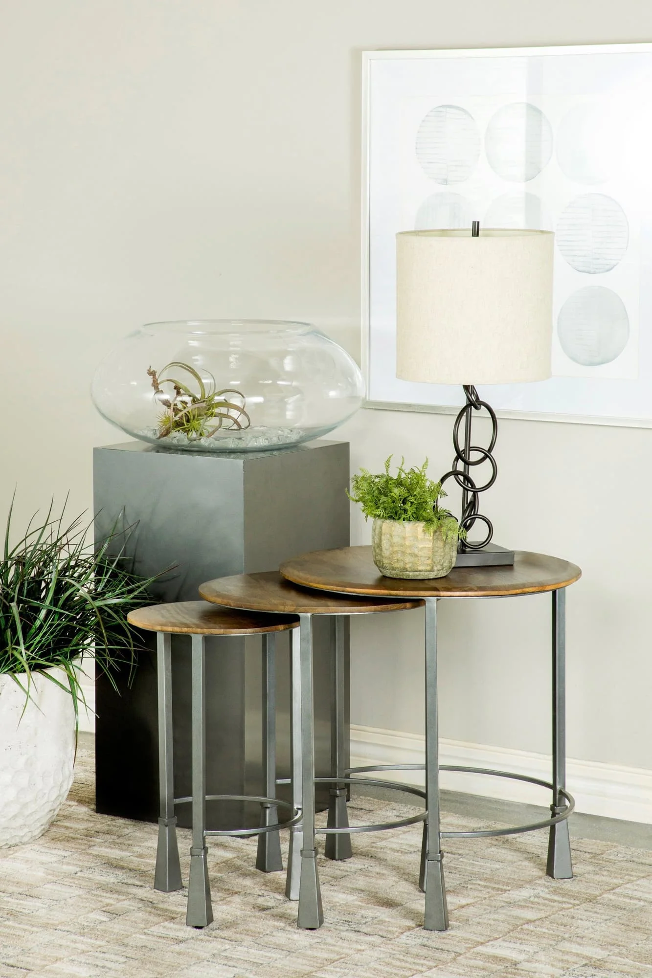 Deja 3-Piece Round Nesting Table Natural Gunmetal - Image 1