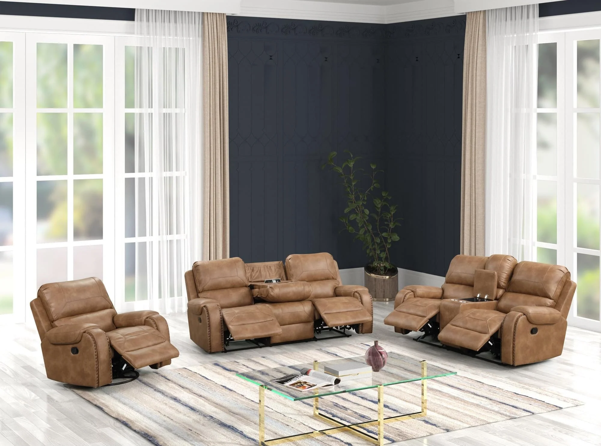Titan Saddle Oversized 3-Piece Reclining Set - Image 1