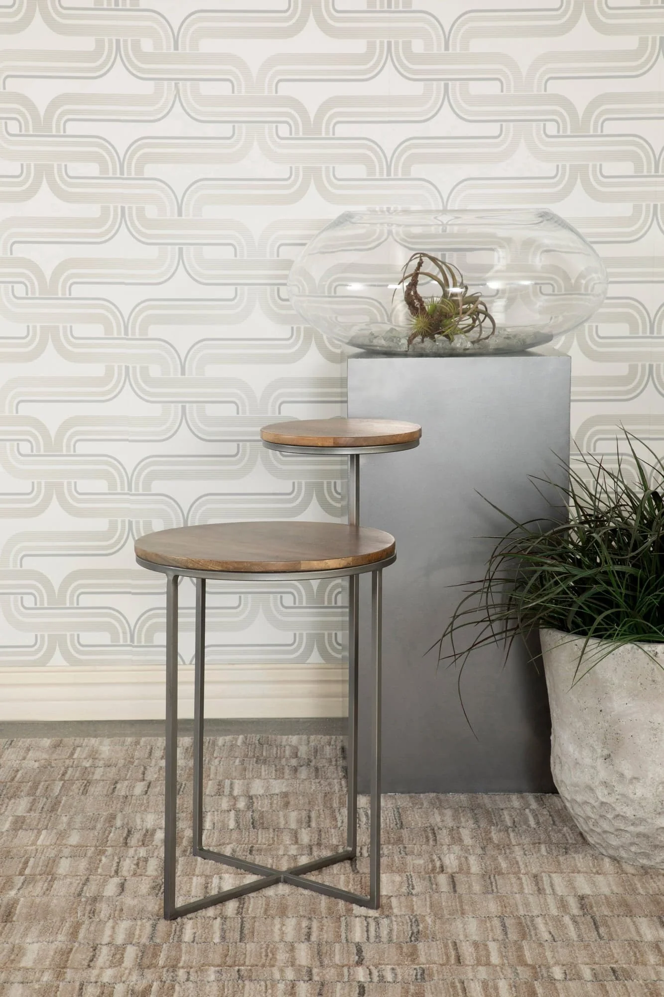 Yael Round Accent Table Natural Gunmetal
