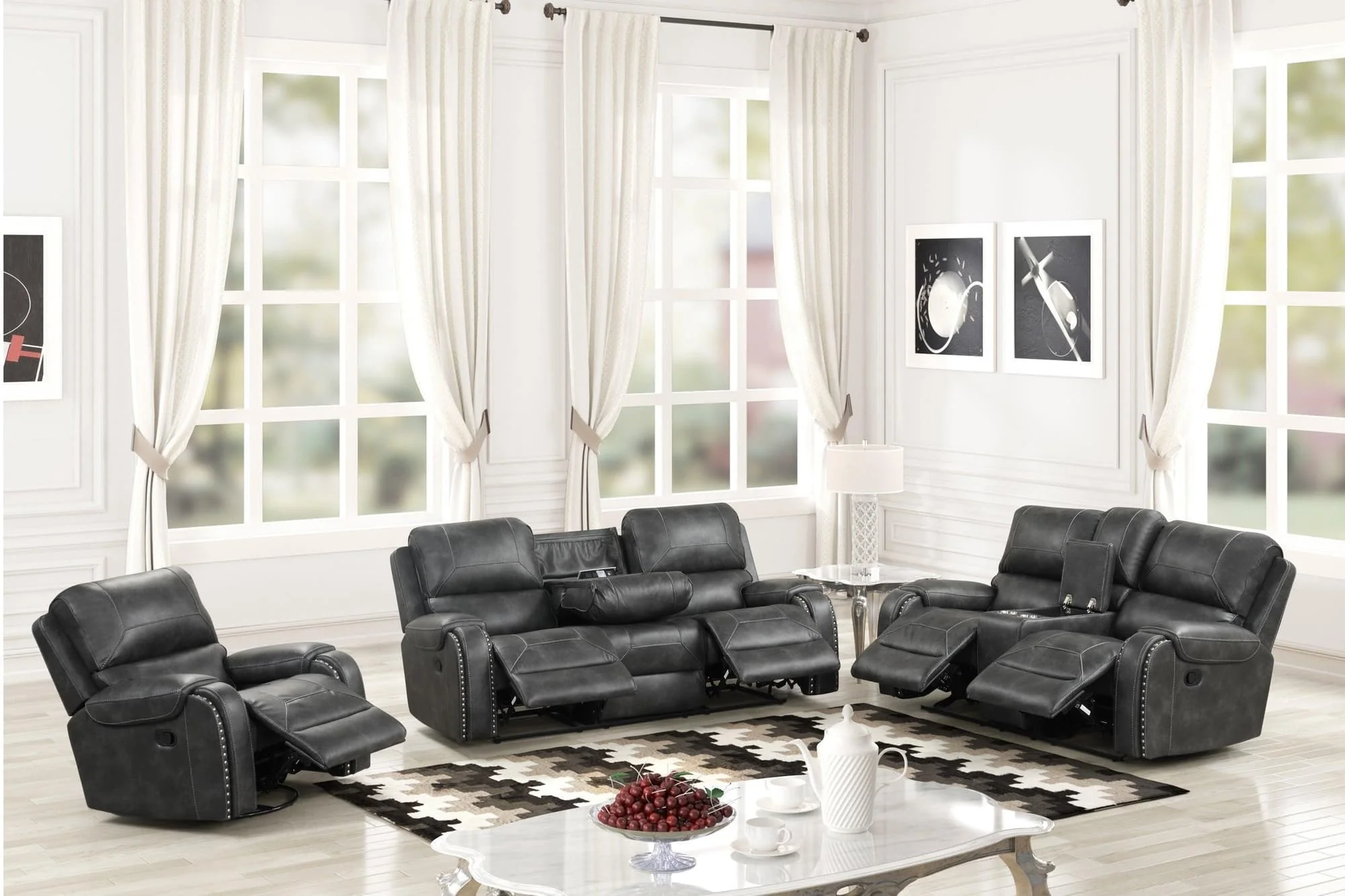 Titan Charcoal Oversized 3-Piece Reclining Set - Image 1