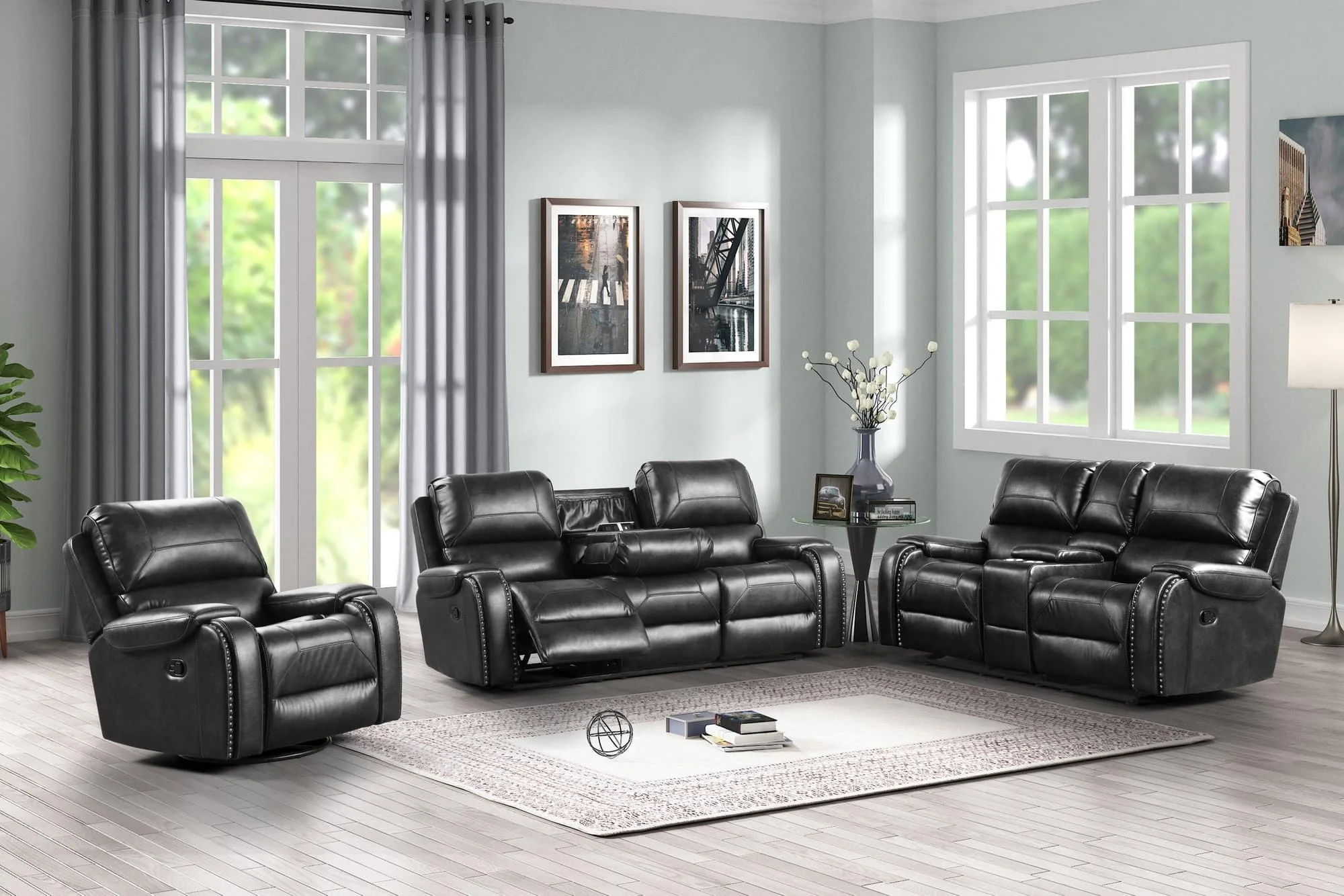 Titan Black Oversized 3-Piece Reclining Set - Image 1