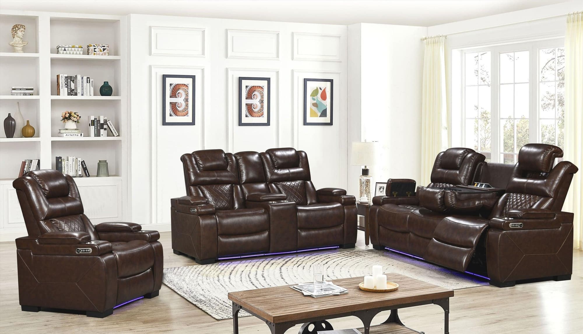 Woodland Brown Leather 3-Piece Power Reclining Set