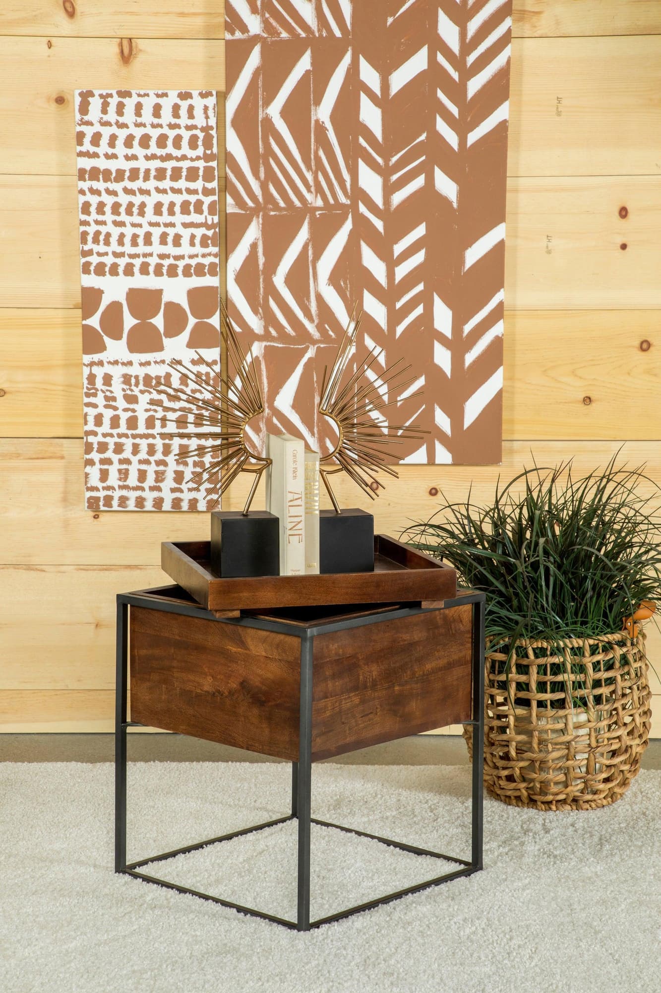 Ondrej Square Accent Table With Removable Top Tray Dark Brown Gunmetal - Image 1