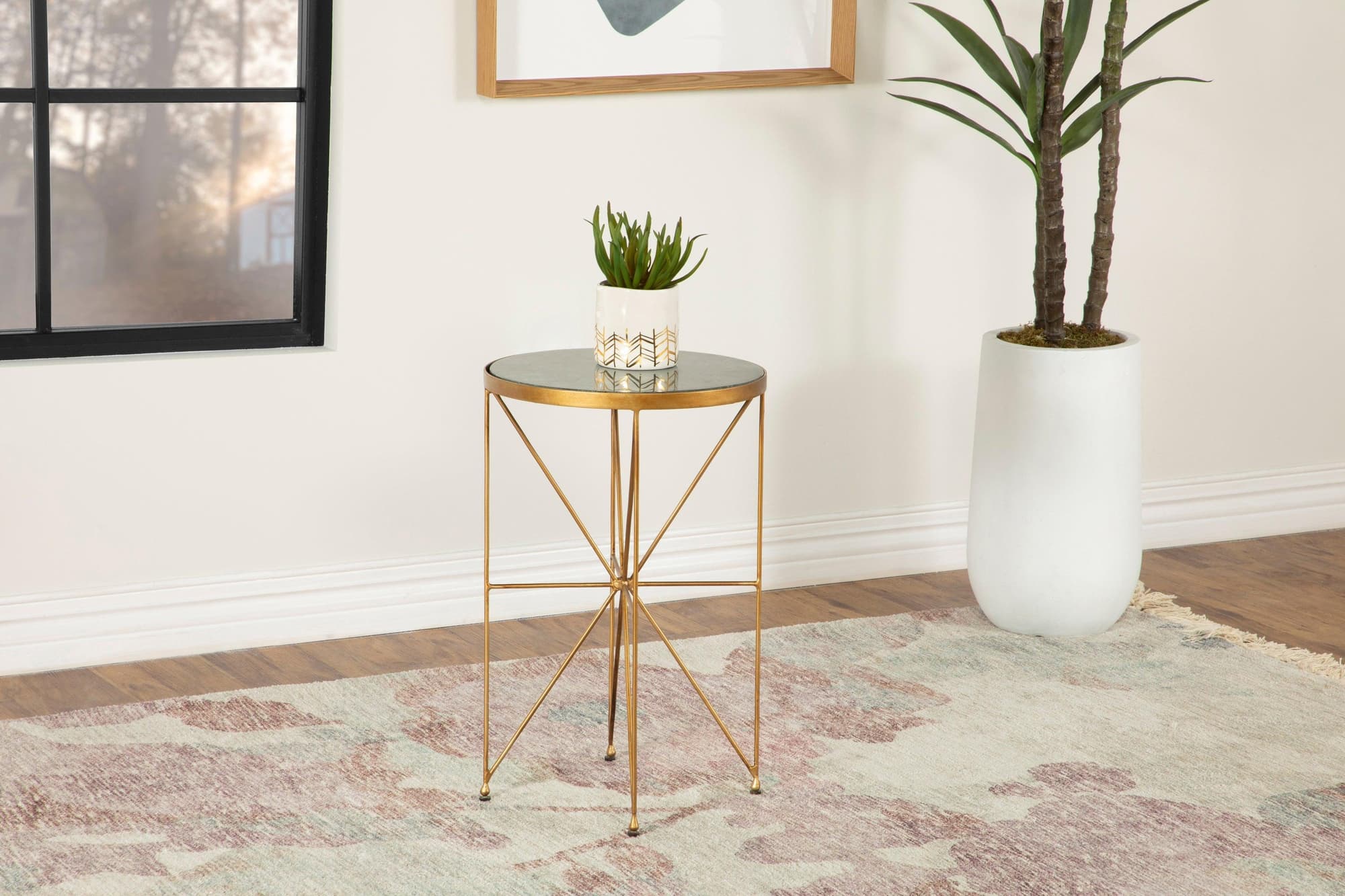 Eliska Round Accent Table With Marble Top Green Antique Gold - Image 1