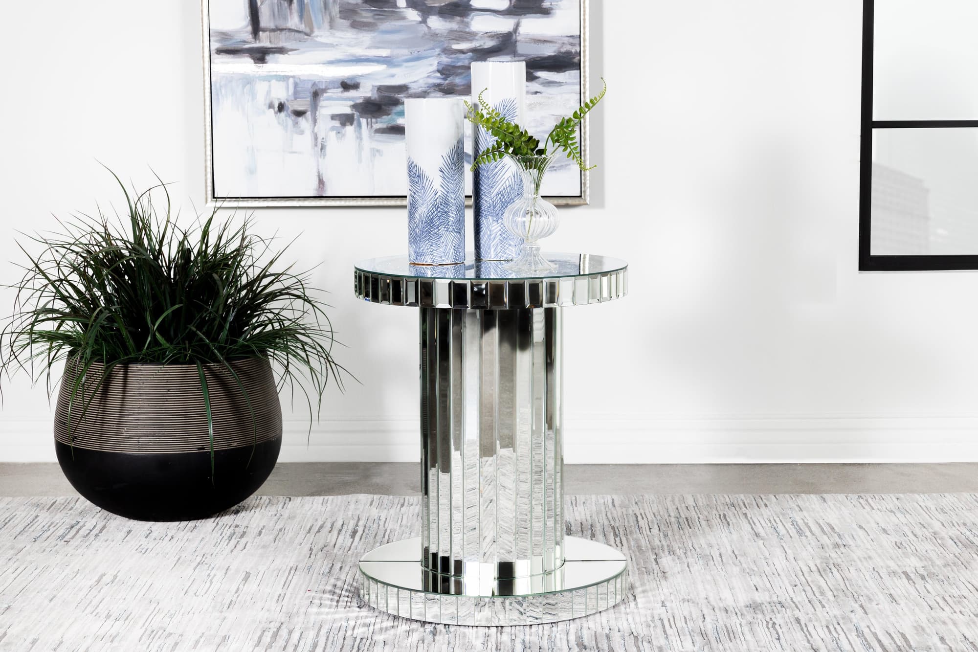 Dorielle Crystal Inlay Round Top Accent Table Mirror - Image 1