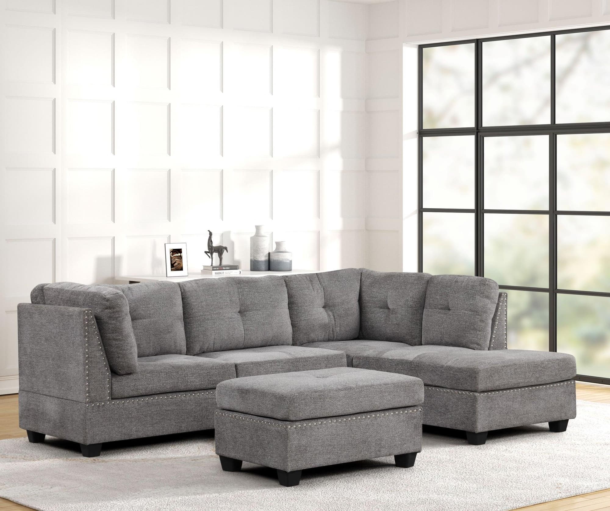 Sienna Gray Sectional + Ottoman Set - Image 1
