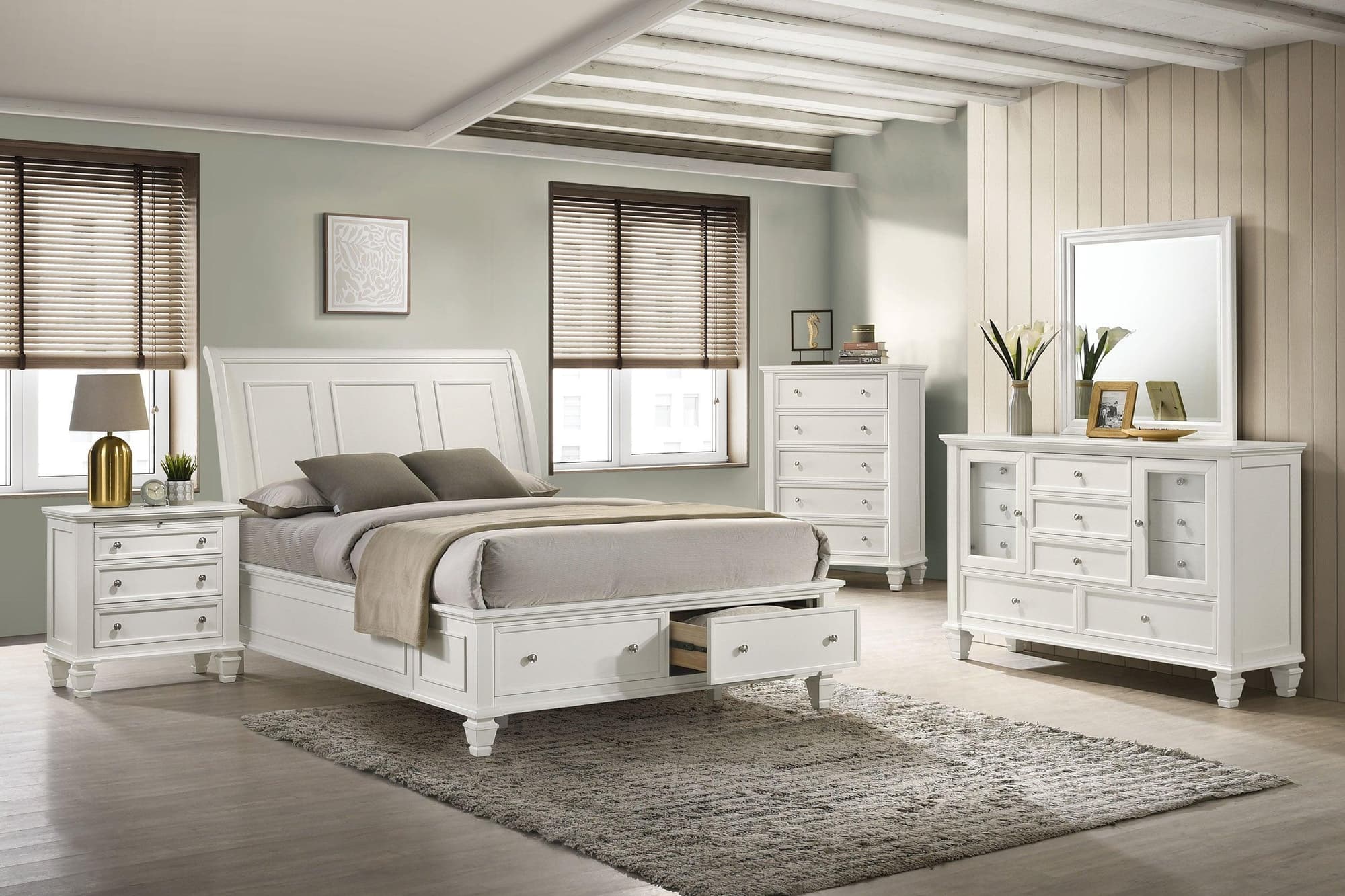 Sandy Beach White Storage Sleigh Bedroom Set - Image 1