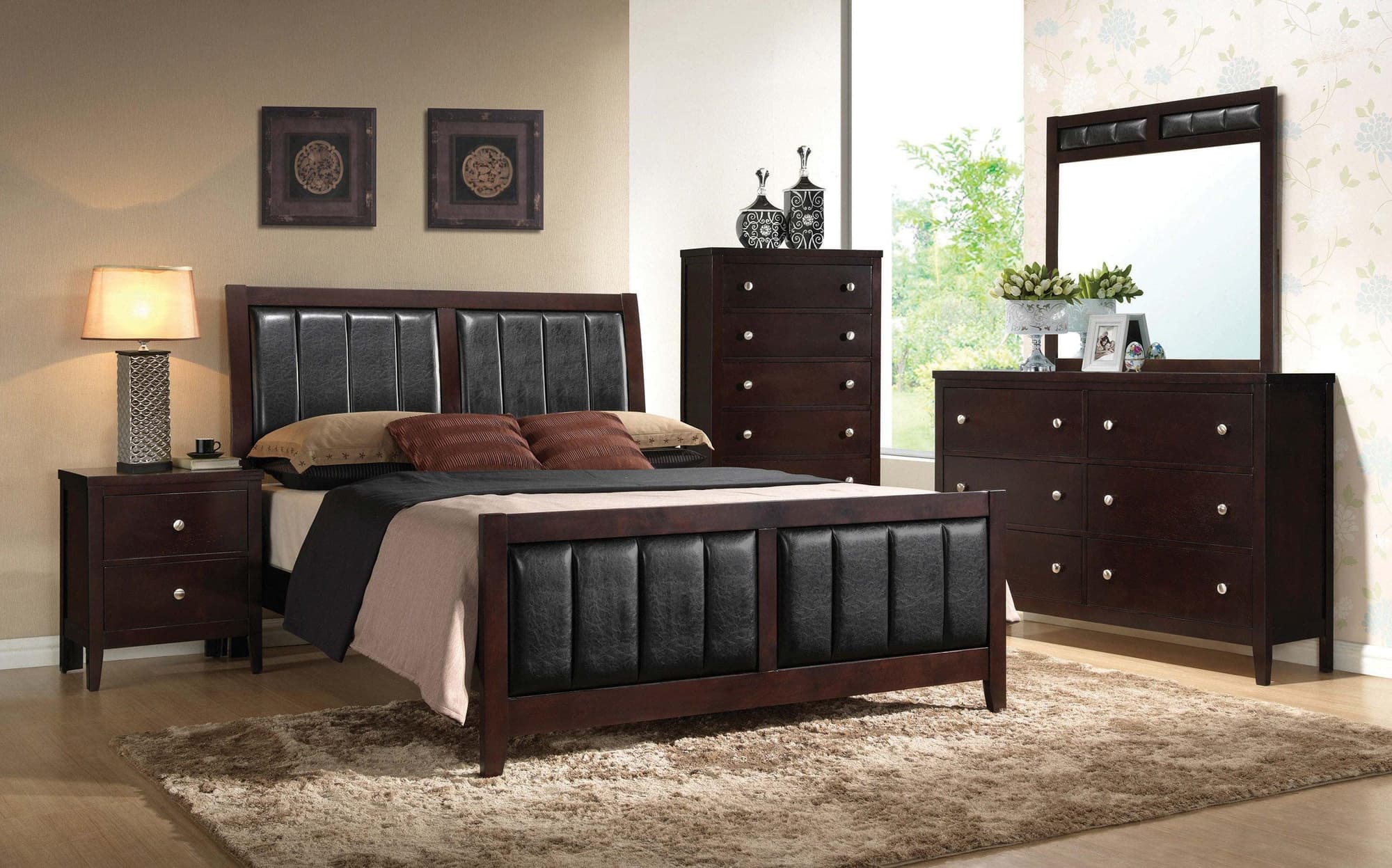 Carlton Cappuccino Black Upholstered Panel Bedroom Set