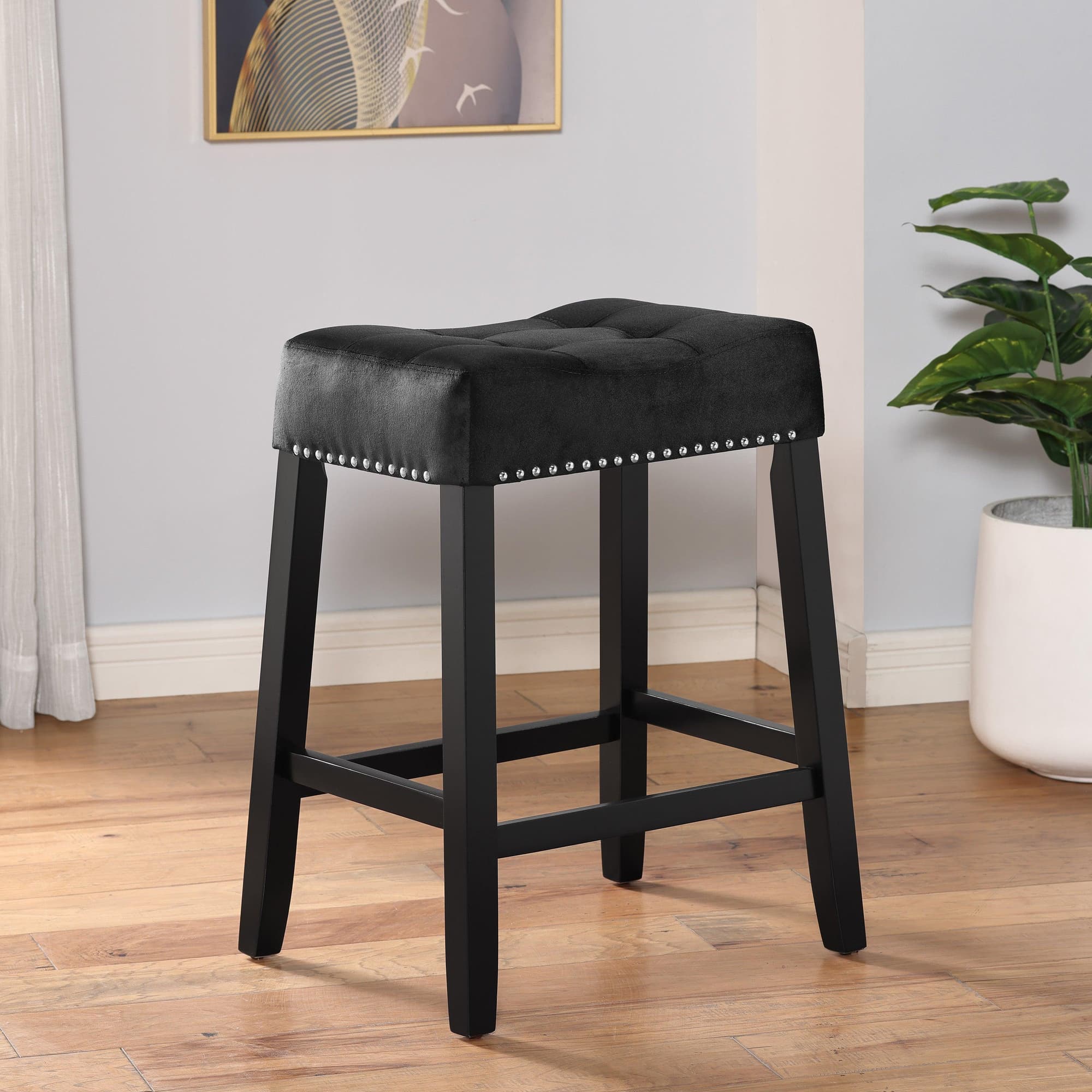 Lennon Saddle Black Velvet Counter Height - Image 1