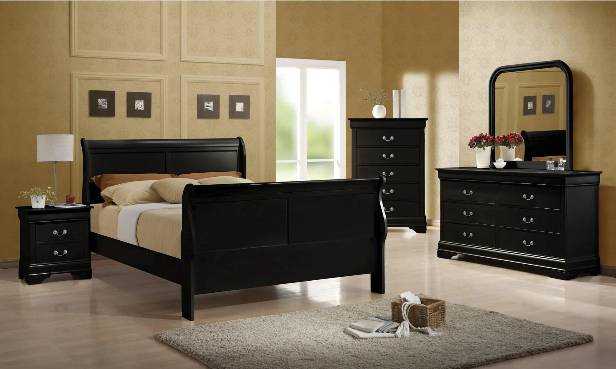 Louis Philippe Cappuccino Panel Sleigh Bedroom Set - Image 1