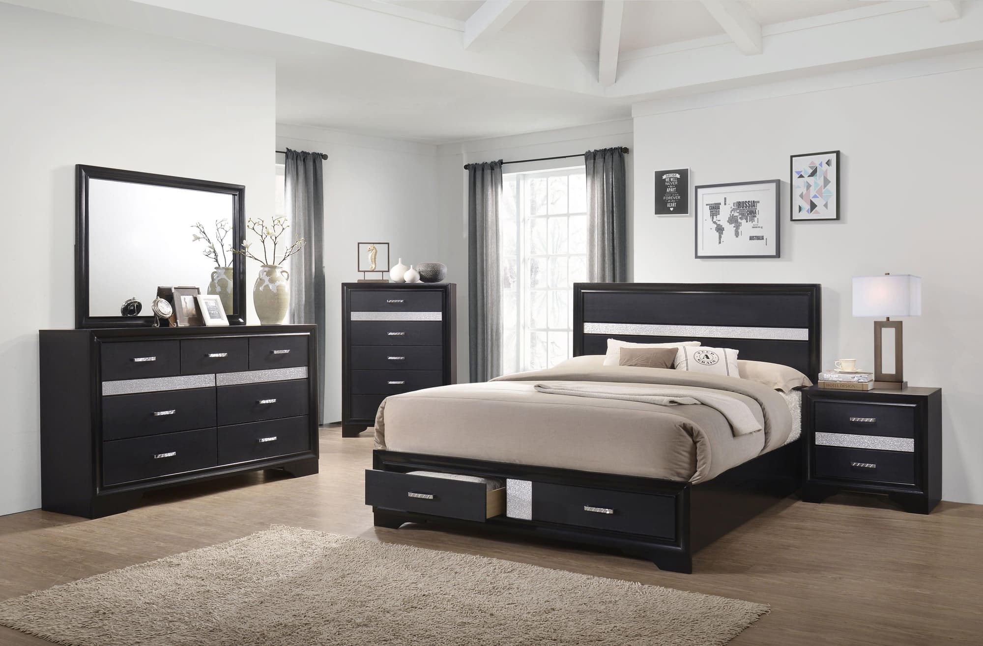 Miranda Black Storage Platform Bedroom Set - Image 1