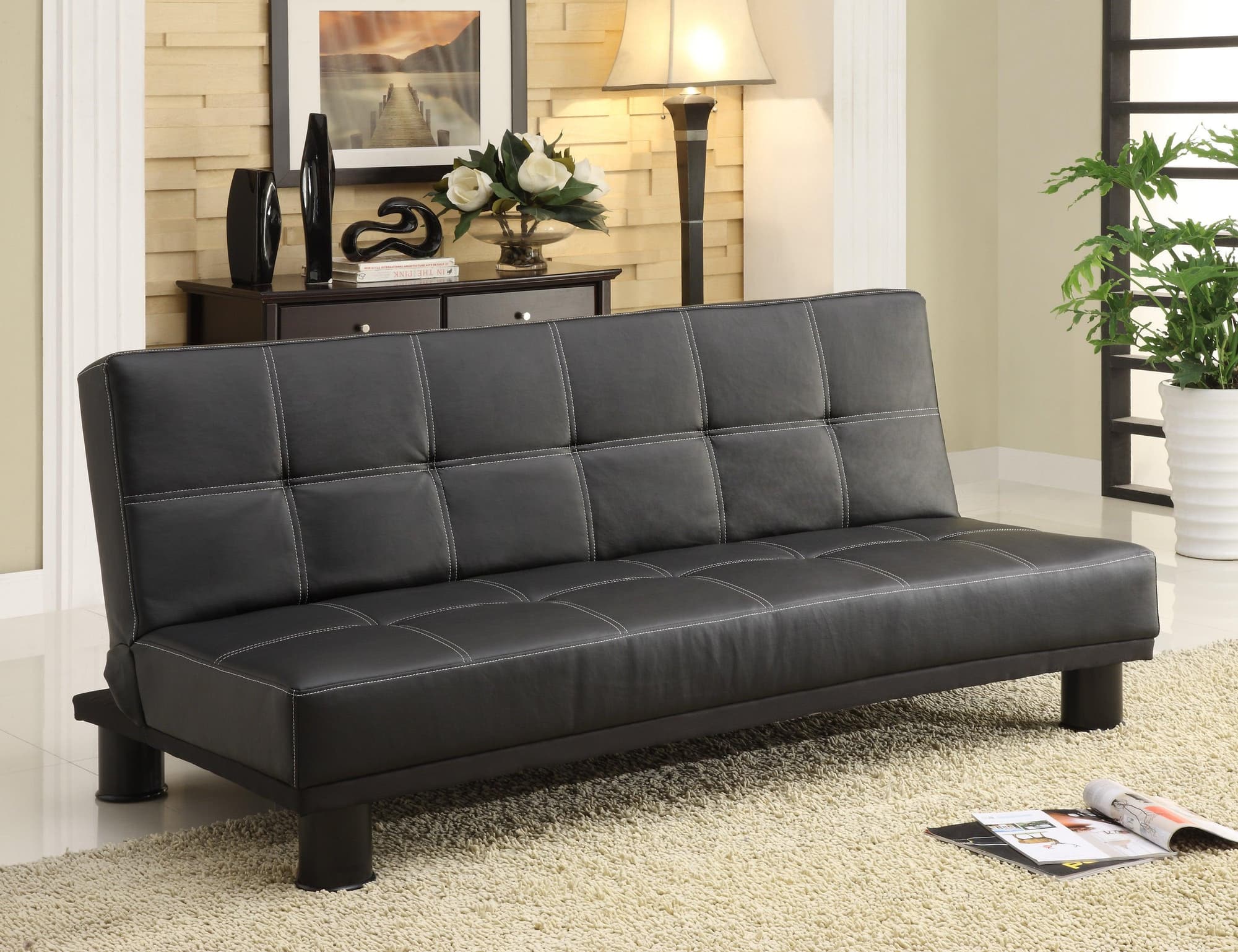 Collin Adjustable Espresso Tufted Faux Leather Sofa