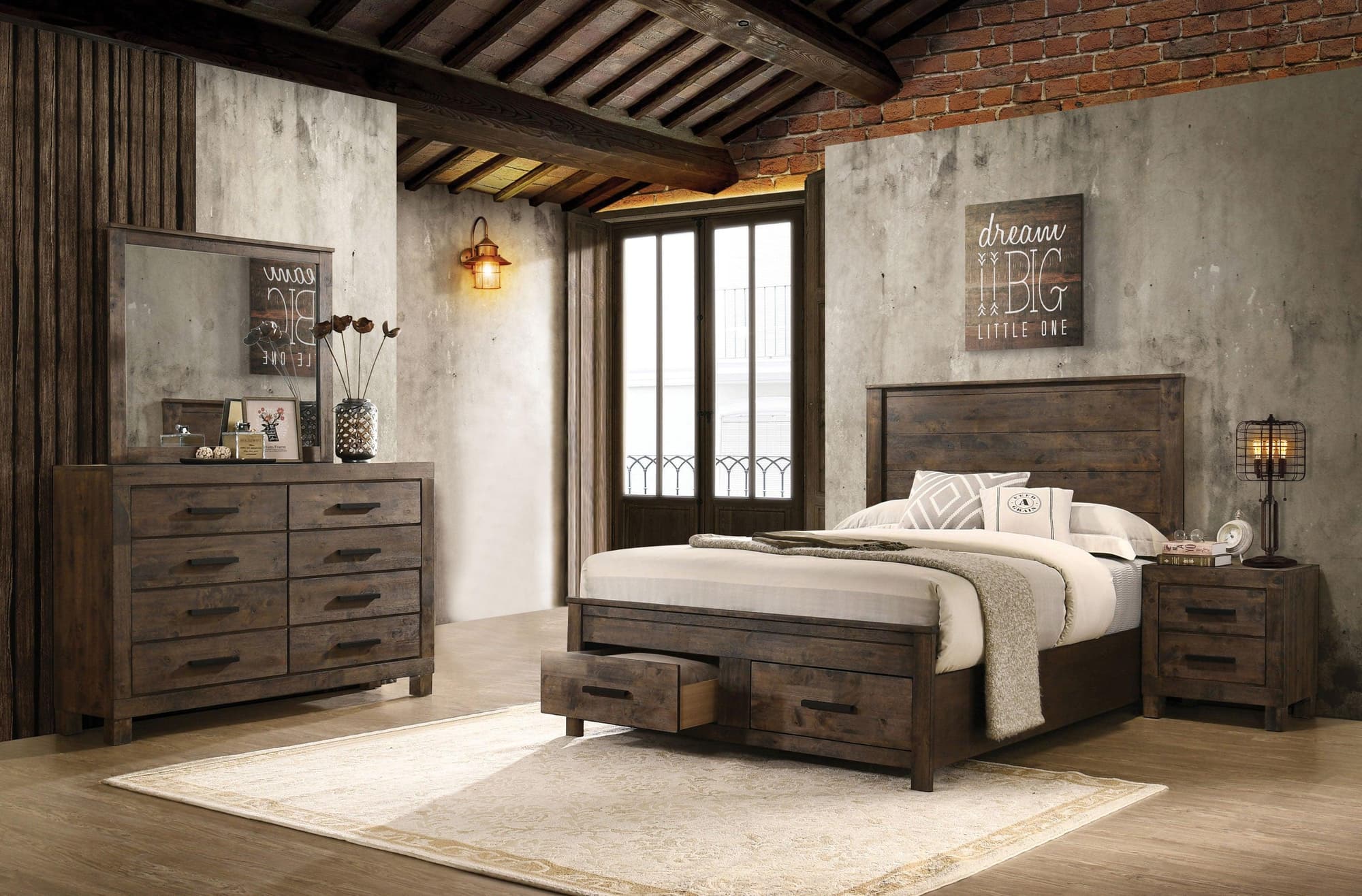 Woodmont Rustic Golden Brown Storage Platform Bedroom Set