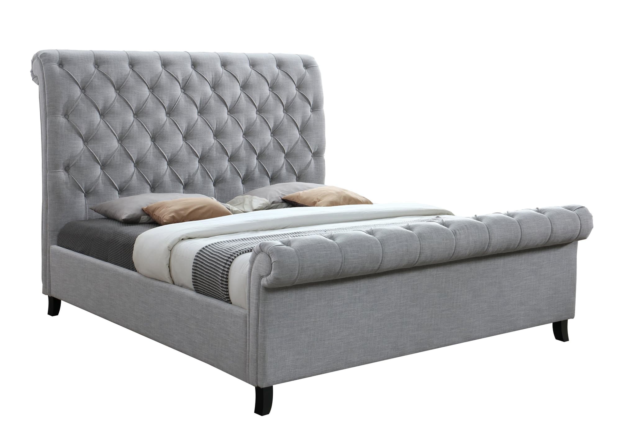 Kate Gray Fabric Upholstered Tufted Sleigh Platform King Bed - Image 1
