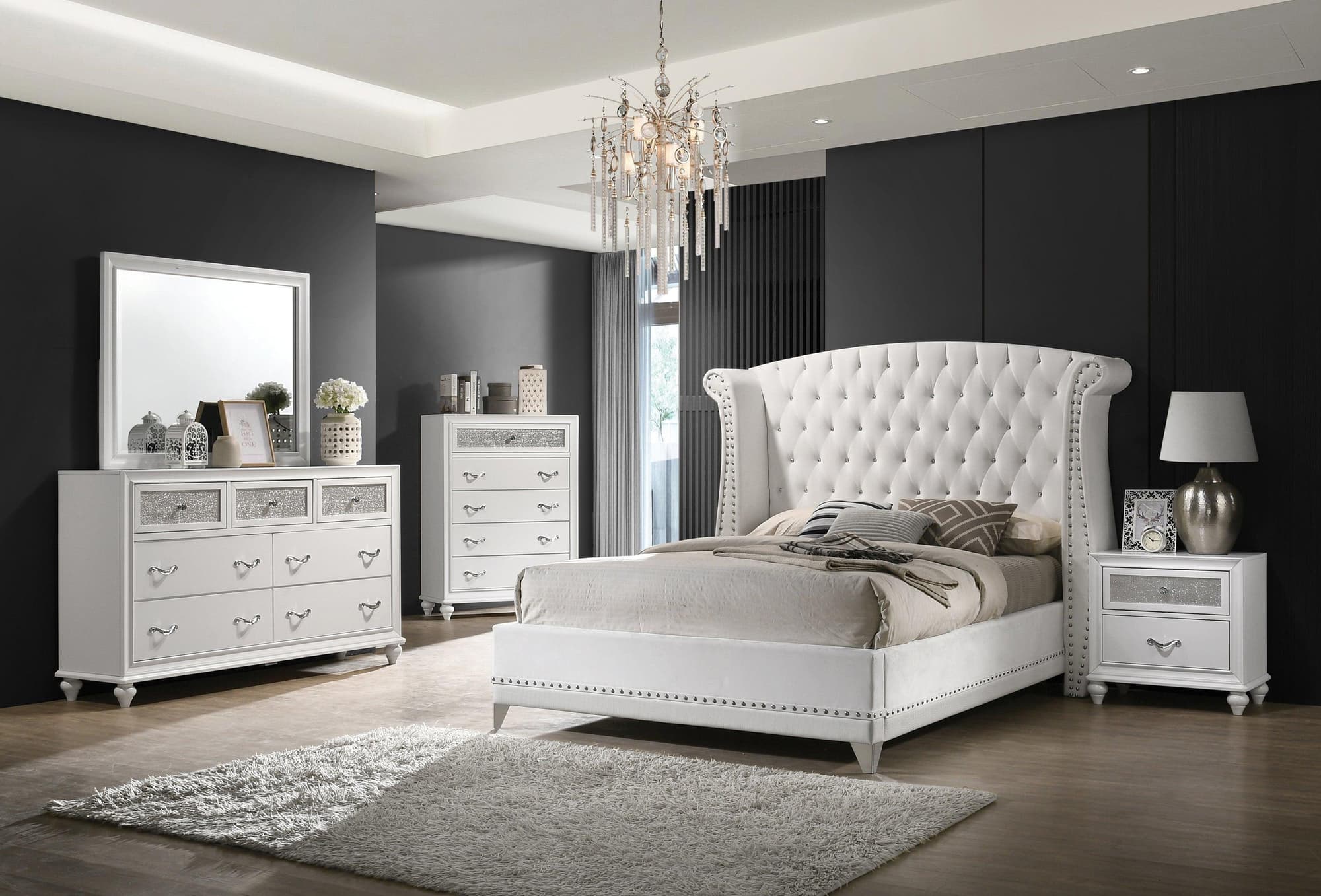 Barzini White Wingback Tufted Bedroom Set - Image 1