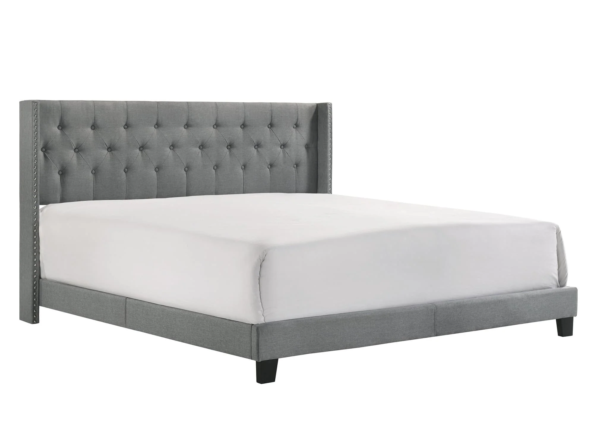 Makayla Gray Fabric Upholstered Tufted Panel King Bed - Image 1