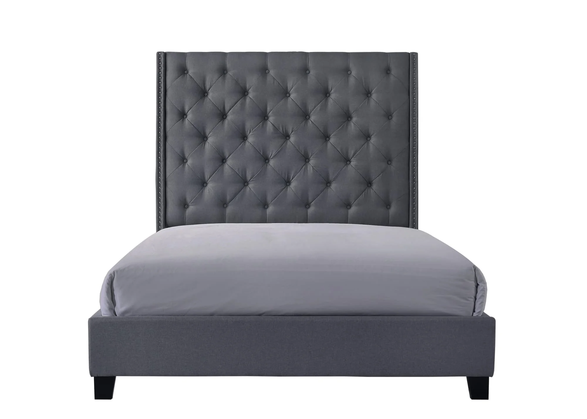 Chantilly Gray Velvet Upholstered Tufted Panel King Bed - Image 1