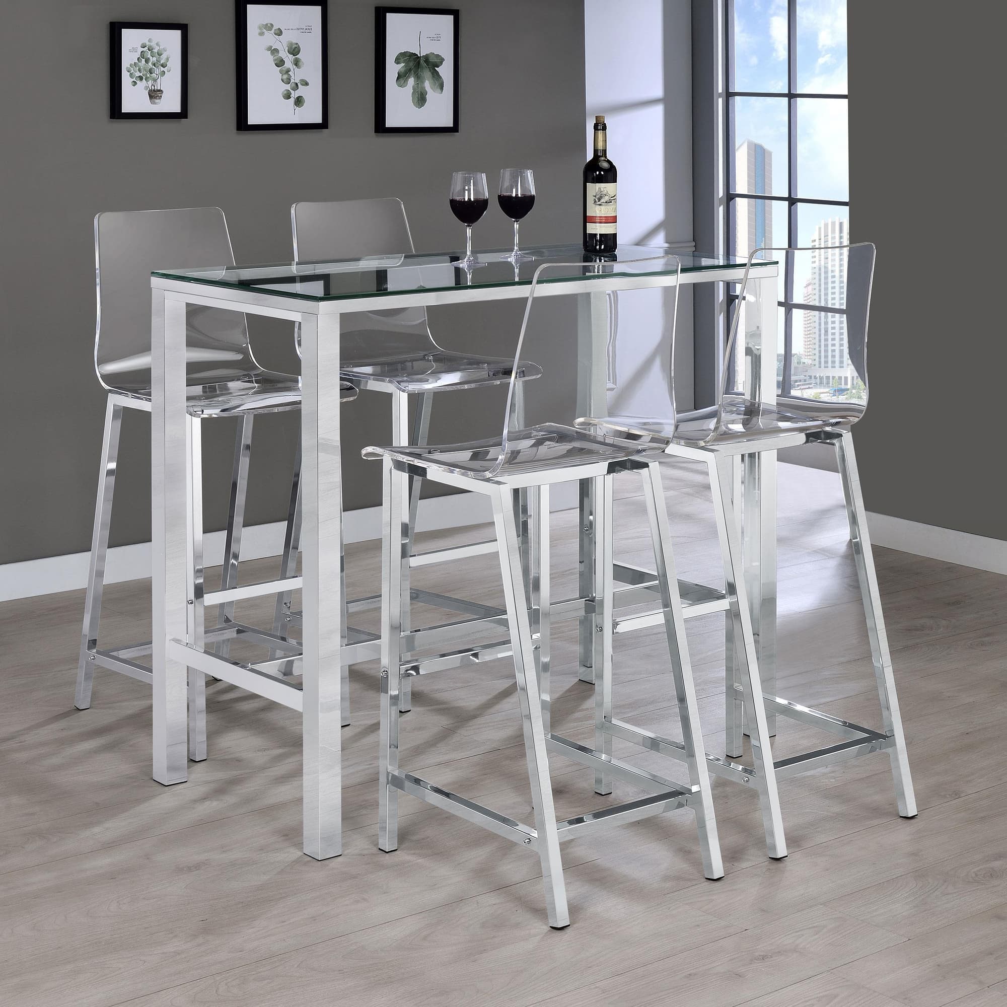 Tolbert 5-Piece Bar Set With Acrylic Chairs Clear Chrome
