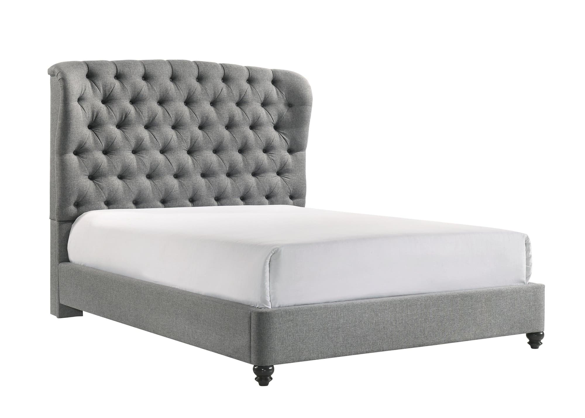Linda Gray Upholstered Tufted Fabric Panel Queen Bed - Image 1