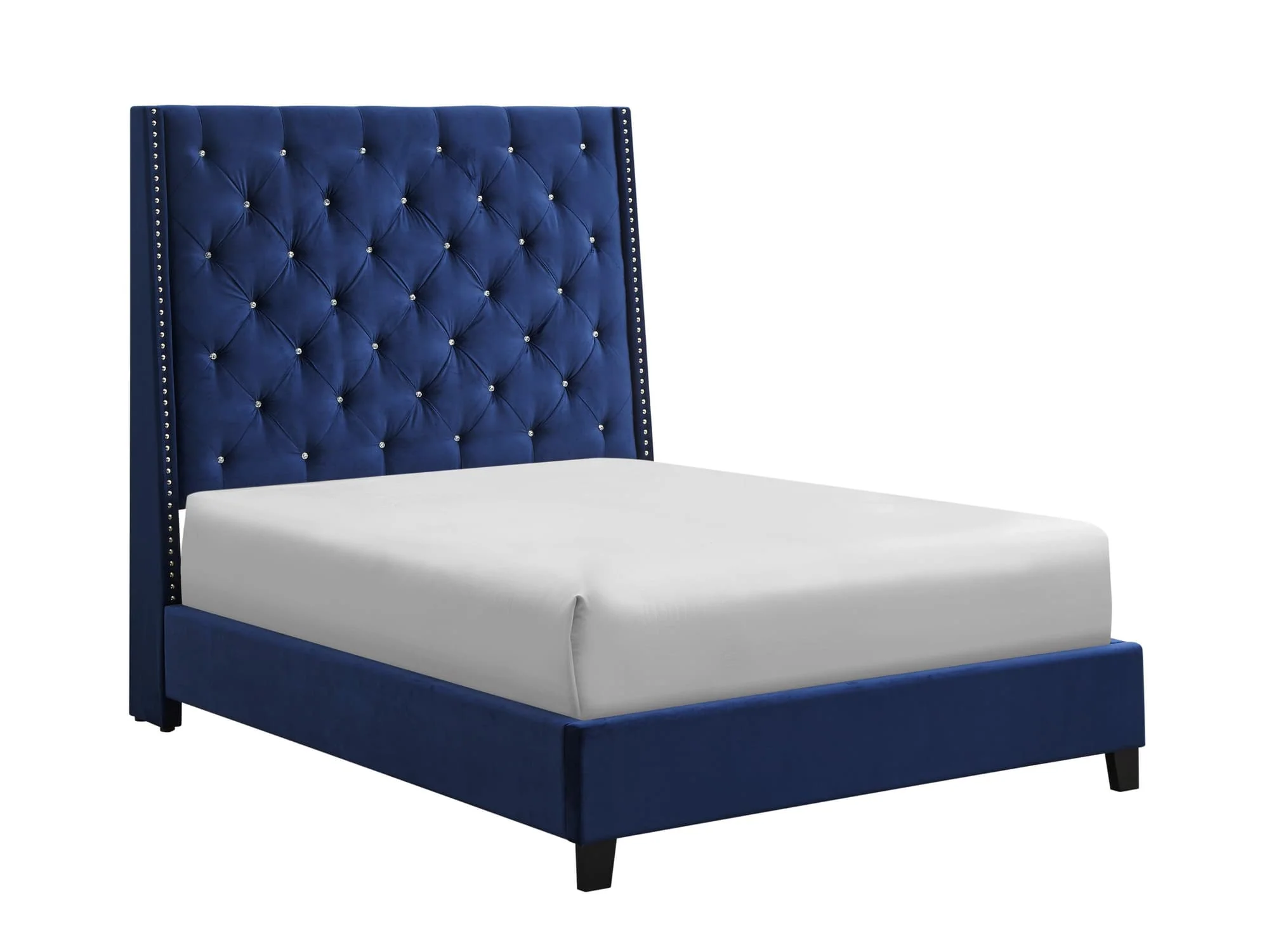 Chantilly Royal Blue Velvet Upholstered Tufted Panel Queen Bed - Image 1