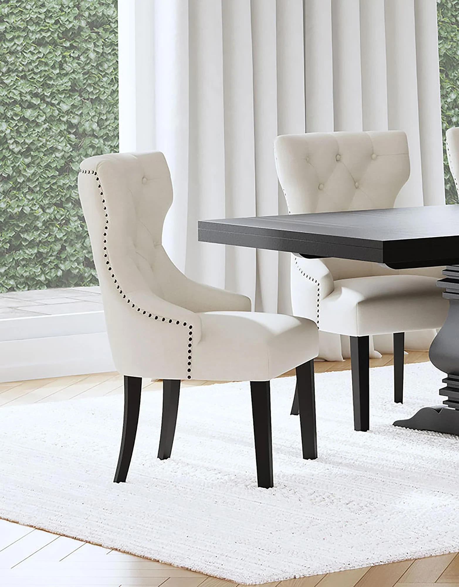 Baney Fabric Upholstered Dining Side Chair Beige Black - Image 1