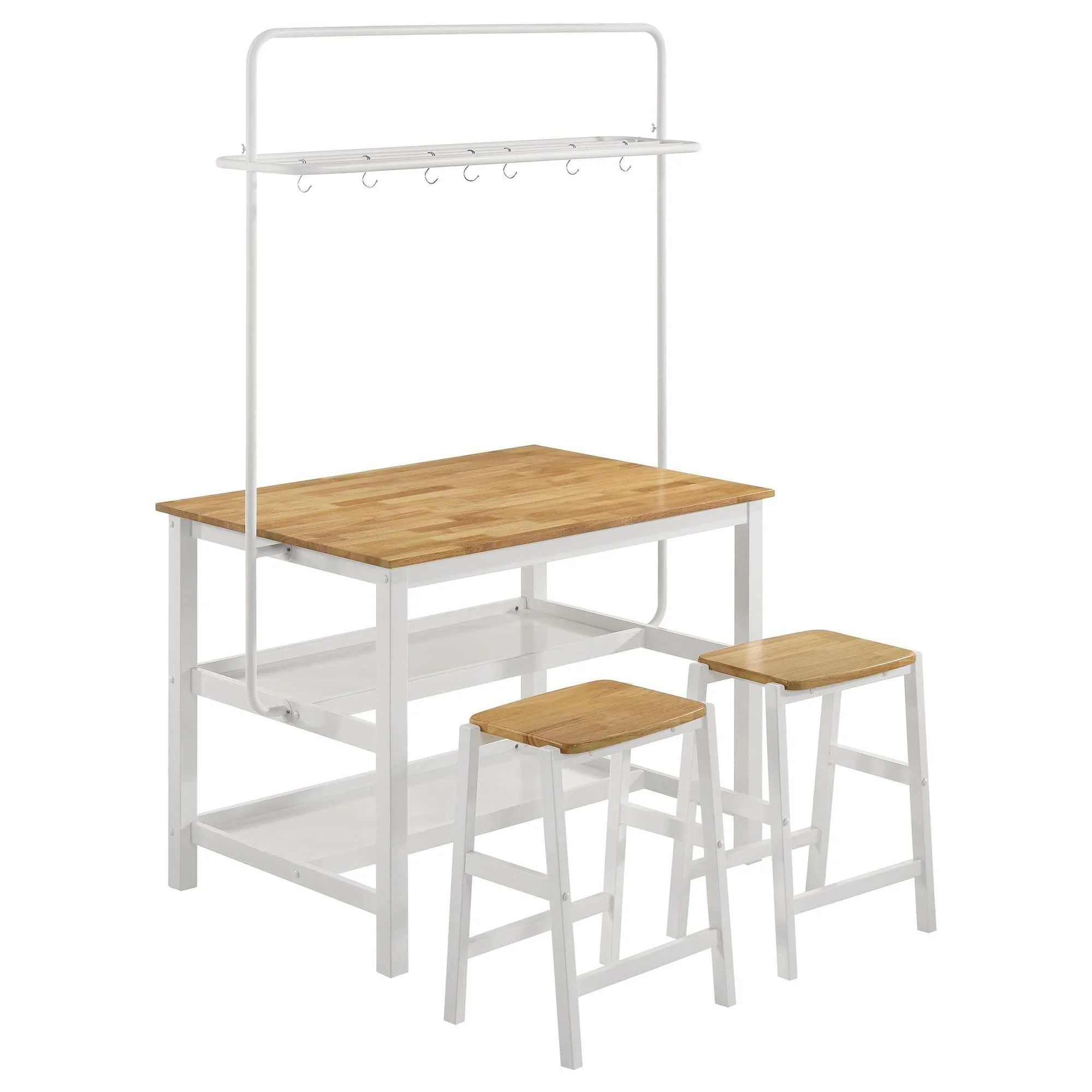 Hollis 3-Piece Kitchen Island Counter Height Table Set White