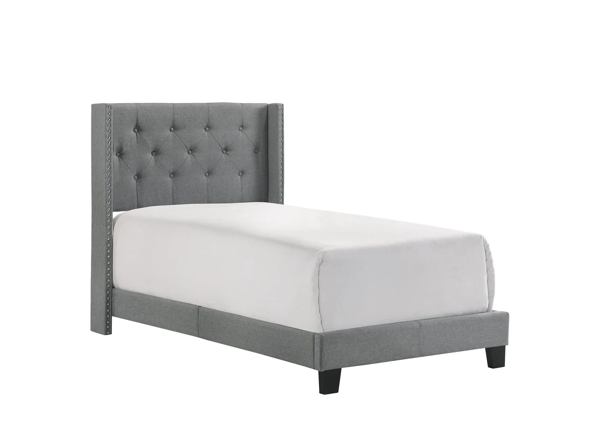 Makayla Gray Fabric Upholstered Tufted Panel Twin Bed - Image 1