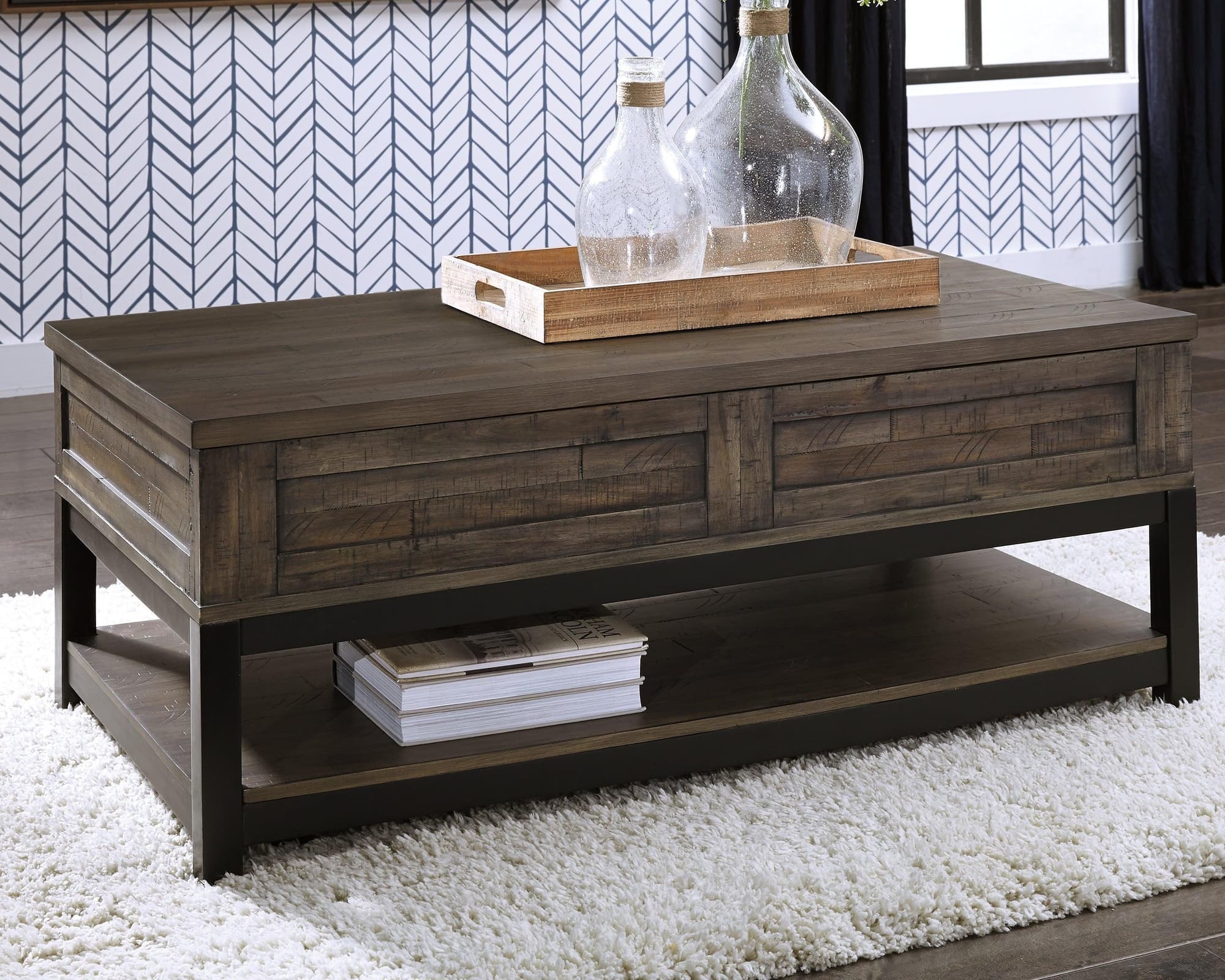 Johurst Grayish Brown Coffee Table With Lift Top