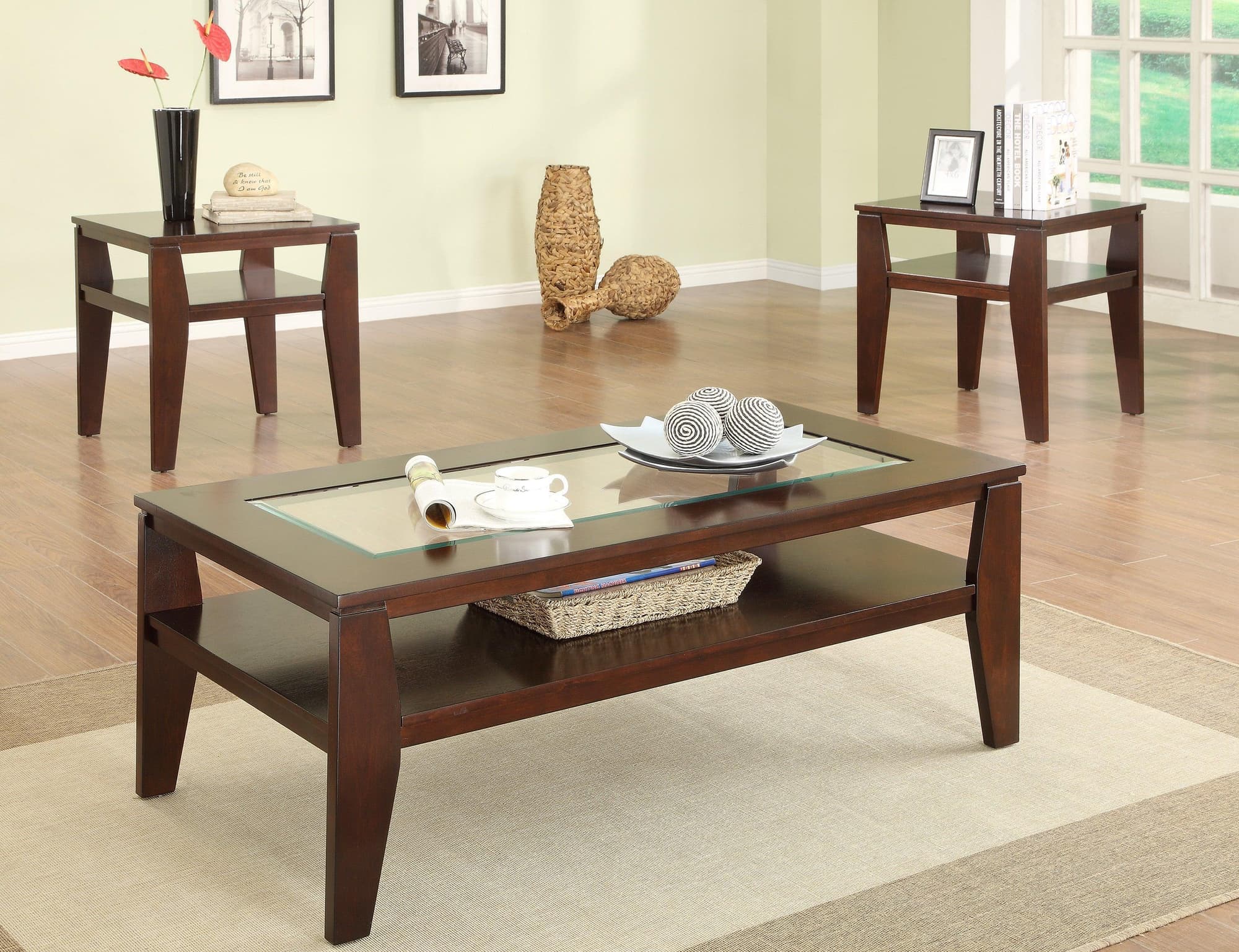 Scott Brown 3-Piece Glass Occasional Coffee Table Set - Image 1
