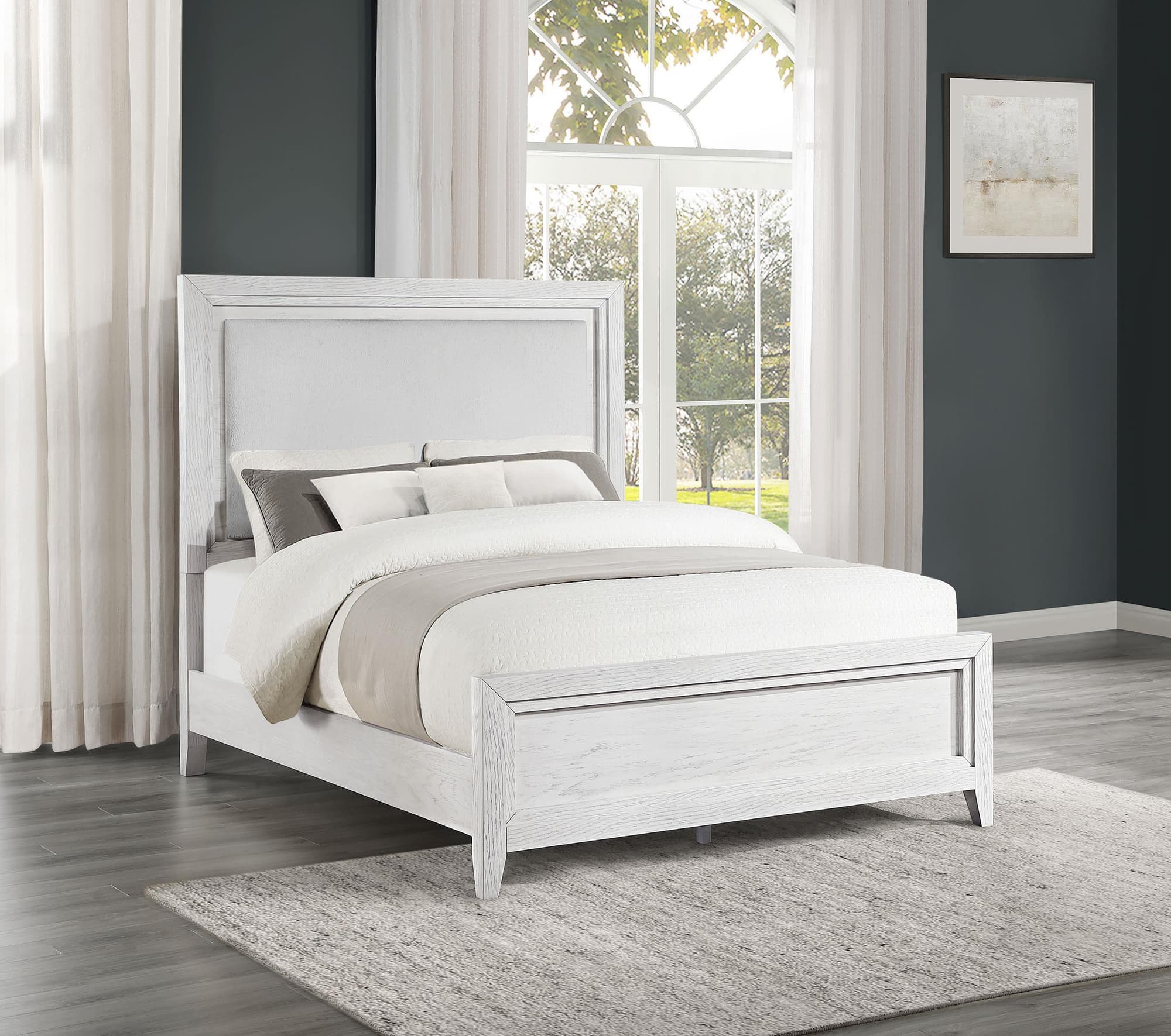 Marielle King LED Panel Bed Distressed White - Image 1