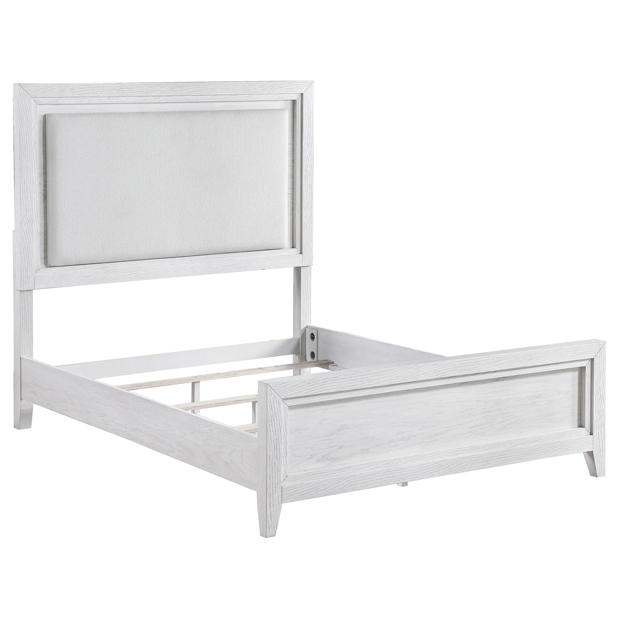Marielle Queen Upholstered LED Panel Bed Distressed White - Image 1
