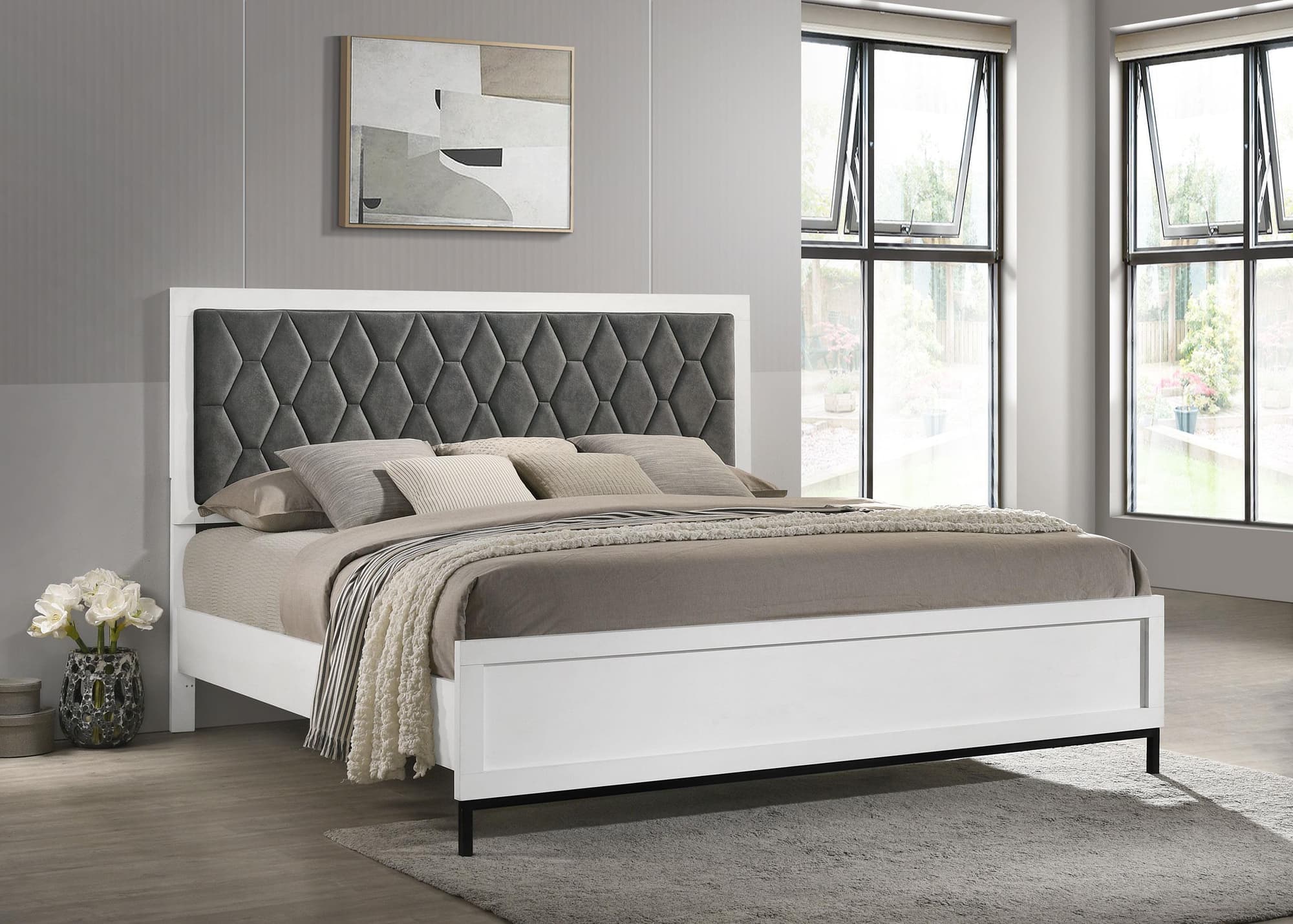 Sonora King Upholstered Panel Bed White - Image 1
