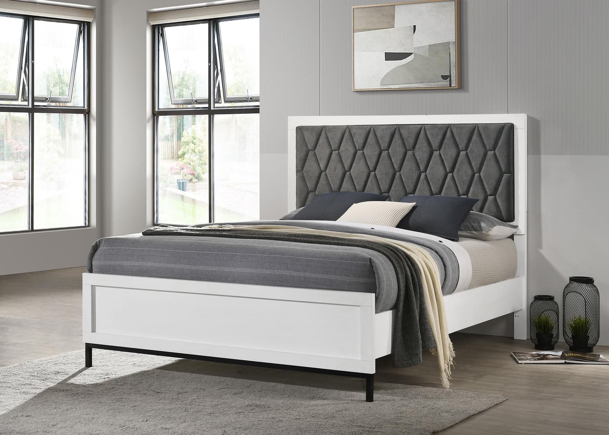 Sonora Queen Upholstered Panel Bed White - Image 1