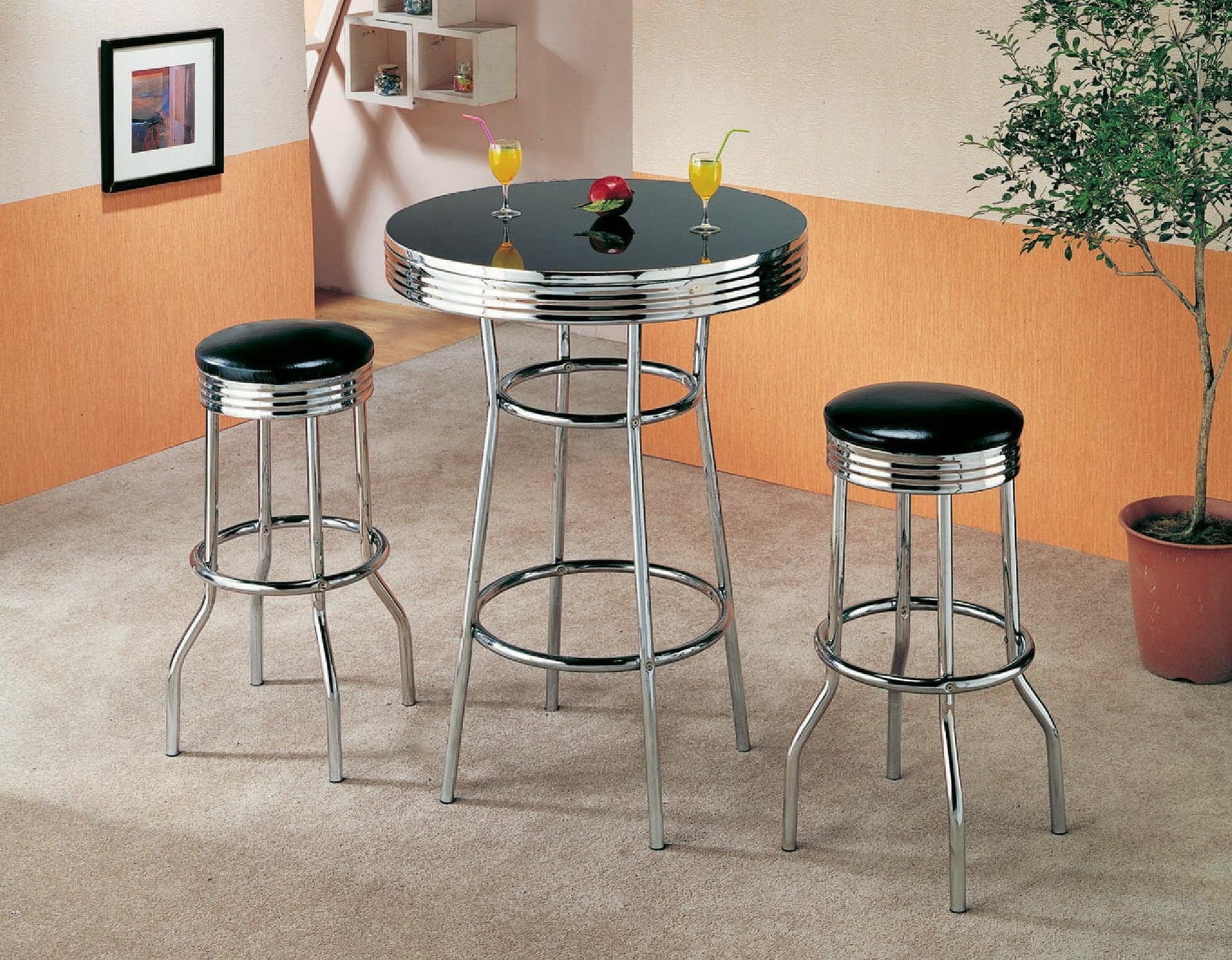 Retro Black Bar Table Chair Set - Image 1
